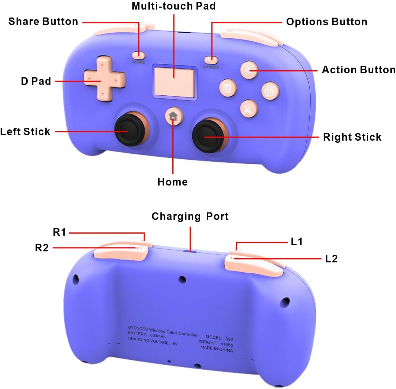 DYONDER Wireless Controller for Ps4,Mini Style PS4 Gamepad Compatible with Ps4/Pro/Slim,Pc Game Remote for Window10/8/7,Gaming Controller with Dual Vibration/6-Axis Sensor/Audio Function(Blue)