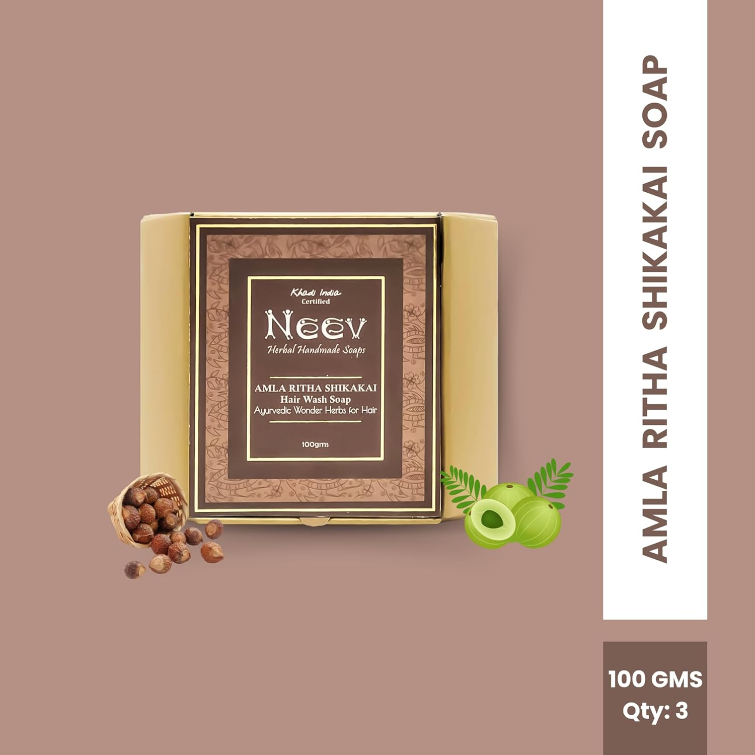 Neev Amla Ritha Shikakai Hair Wash Soap 100 Gms Ayurvedic Wonder Herbs for Hair Set of 3 Combo 100Gm Each image number 3
