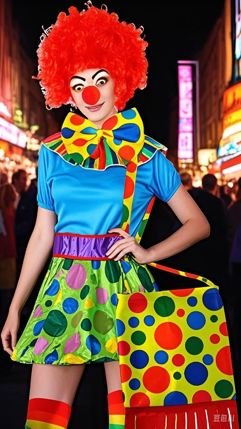 Clown Costume Set Nose Bow Tie White Gloves Rainbow Wig Accessories for Clown Parties Pretend Play Carnivals Women Men Adults