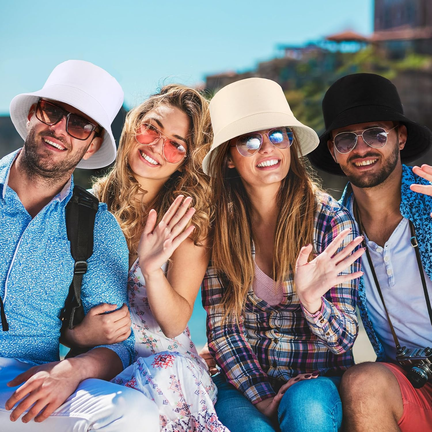 12 Pcs Bucket Hats for Men Women Bulk Cotton Fishing Cap UV Protection Beach Foldable Solid Color Summer Sun Cap image number 2