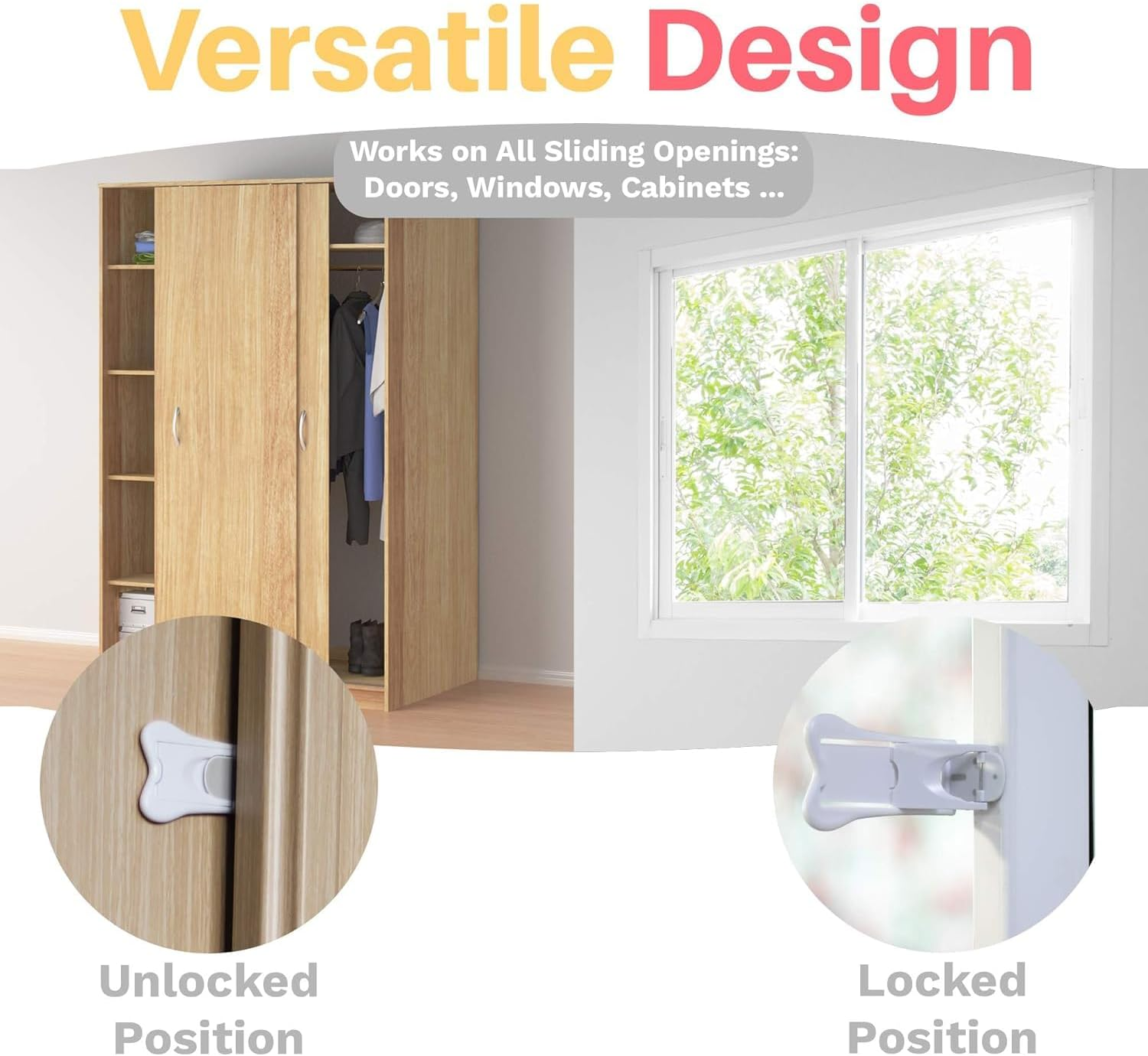 Baby Proofing Sliding Door Lock 6-Pack - No Drill Adhesive Safety Latches for Glass Doors/Cabinets/Windows, Child & Pet Proof Security Lock for Home image number 3