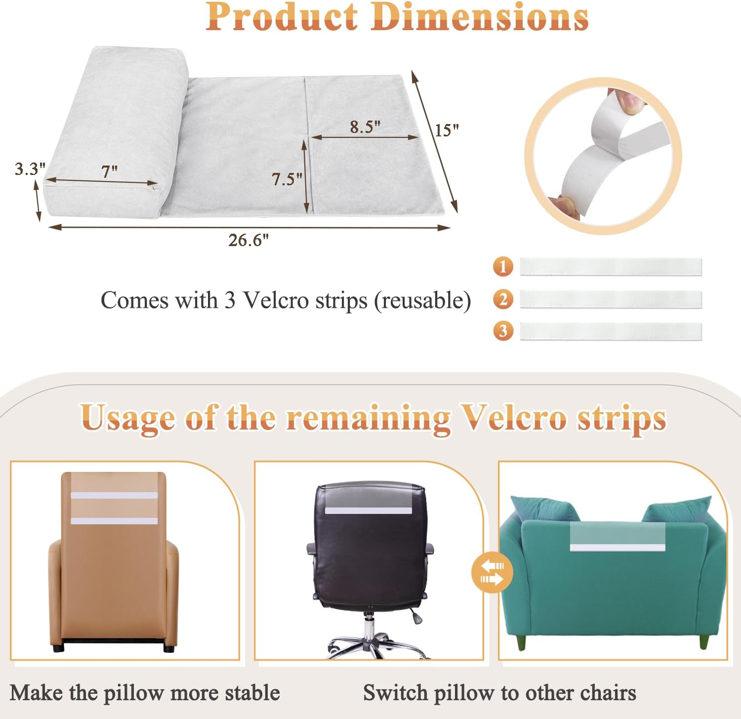 Recliner Pillow for Headrest, Neck and Head Pillow for Recliner Chair, Neck Support Pillow for Chair Head Rest, Couch Neck Pillow Headrest Cushion for Pain Relief, Cervical Support with Storage Pocket