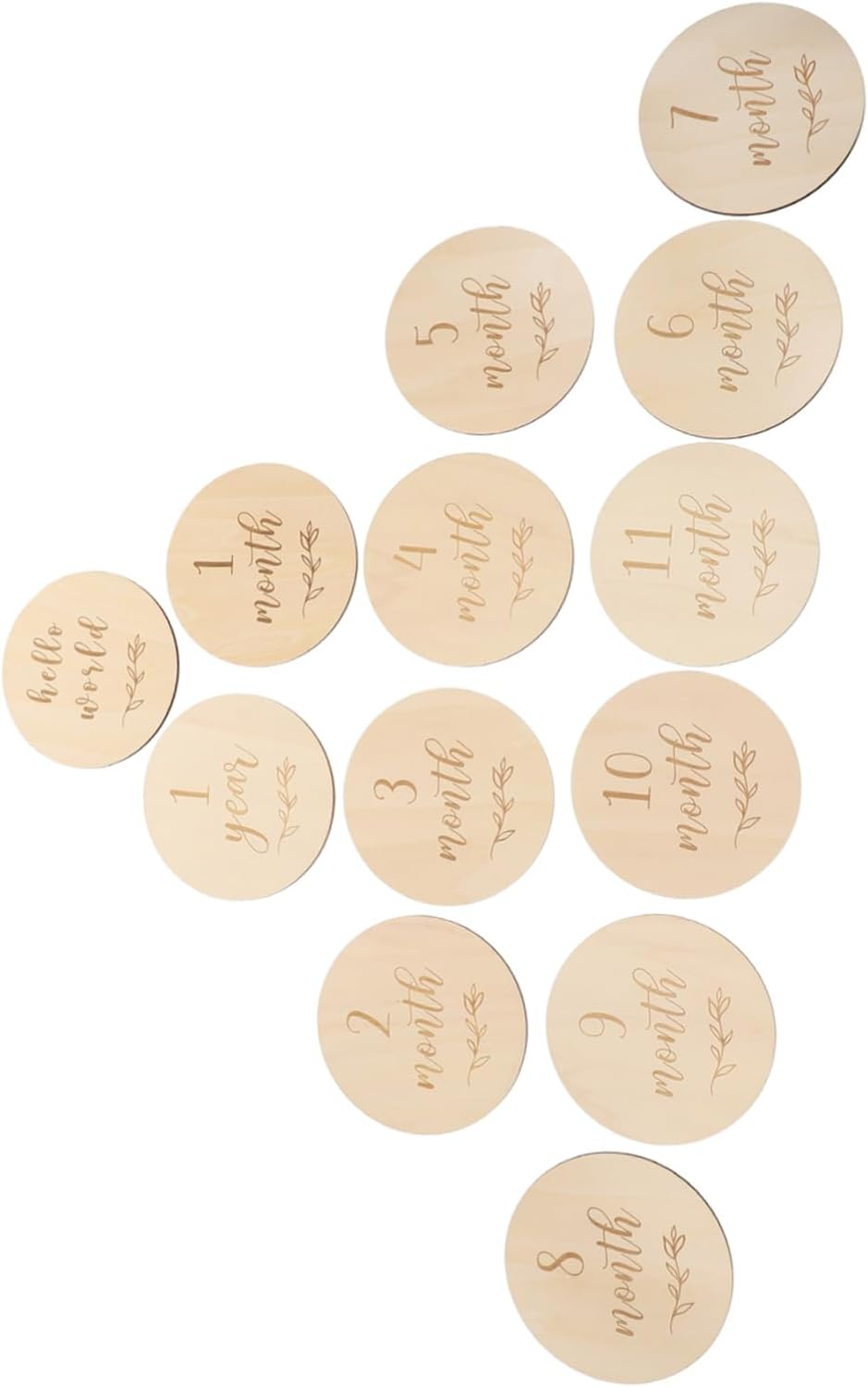13Pcs Milestone Cards Wooden Monthly Announcement Discs Photo Props for Growth Recording with Natural Wood Grain Design image number 4