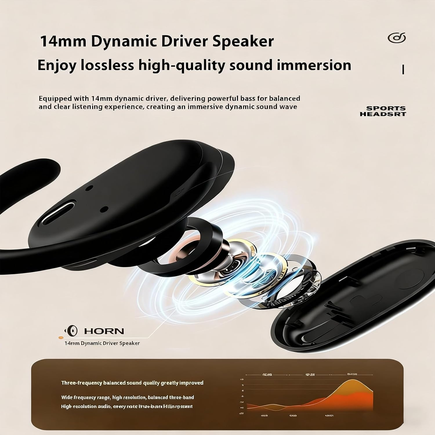 Black Open Ear Earbuds with 130&deg; Rotatable Design, 14Mm Dynamic Driver & AI Call Noise Cancellation, 80H Playtime Bluetooth 5.4 Wireless Earbuds, IPX7 Waterproof, LED Power Display, Low Latency