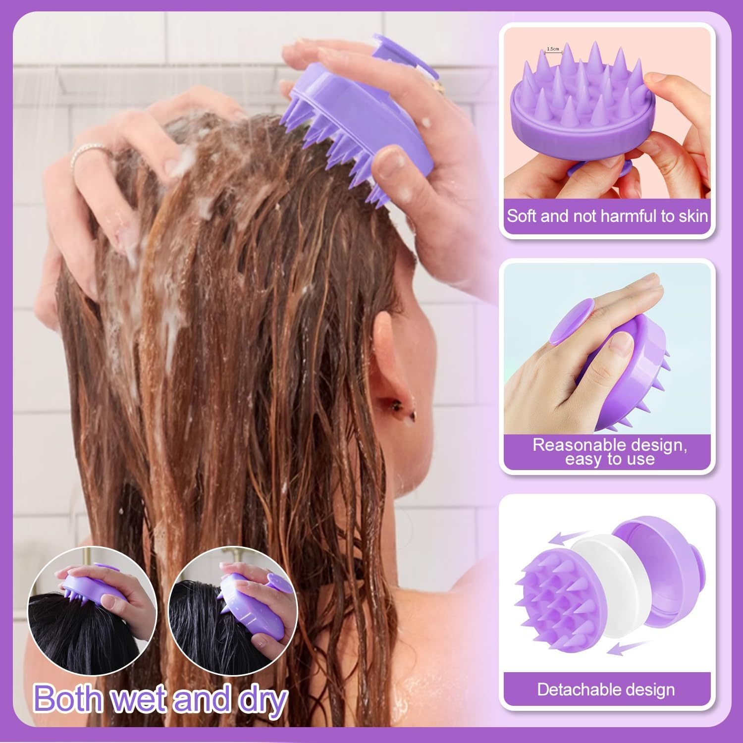 FOTN 17 Pcs Hair Brush and Comb Set for Women, Detangling, Styling, Edge Bristles, Wide Tooth Rat Tail, Spray Bottles, Topsy Hair Tail, Hair Braiding Kit for Girls (Purple) image number 5