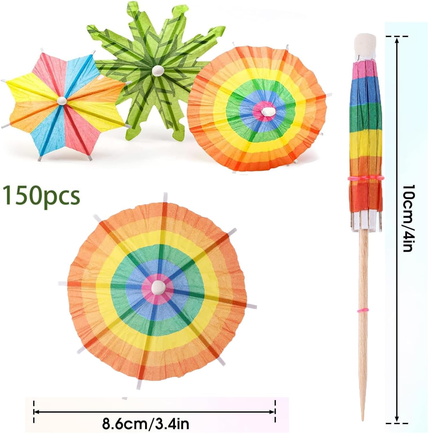 Lxcshljx 150Pcs Cocktail Umbrellas, Cocktail Picks, Drink Umbrellas, Summer Rainbow Hawaiian Umbrella, Parasol Cocktail Umbrella Sticks with Wood Toothpicks for Party Fruit Plate Cupcake Toppers Decor