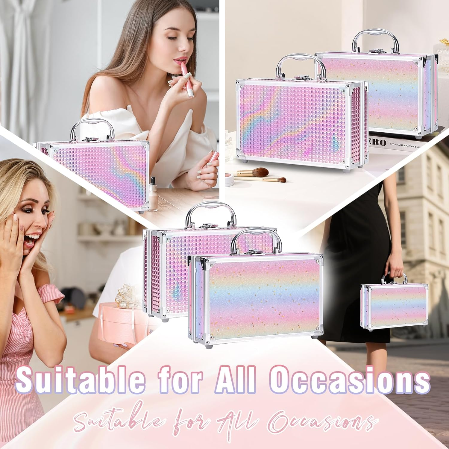 Makeup Kit with Train Case for Teen Girl Women, Full Starter Cosmetic Set, Beginner Makeup Present, Reusable Full Cosmetic Train Case for Girl, Included Eyeshadow Blush Contour Eyebrow (Purple) image number 5