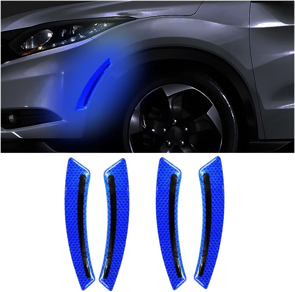 4PCS Car Wheel Eyebrow Reflective Stickers, Waterproof Anti-Scratch Auto Bumper Fender Safety Reflector Guard Strips Trim Side Marker, Vehicle Exterior Accessories, Universal Fit（White）