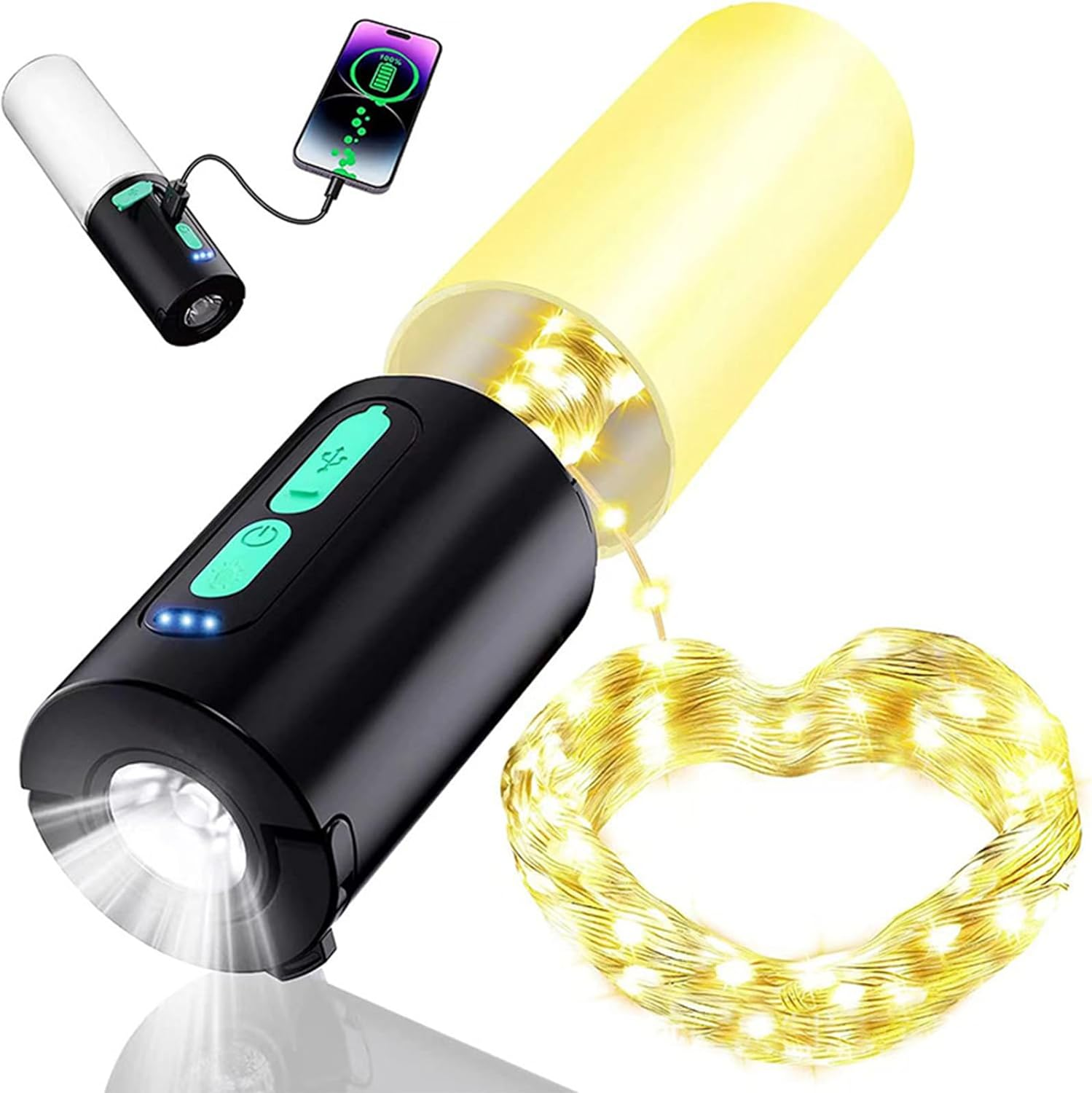 Uandhome Camping String Lights, 10M String Light with Camping Lanterns，Portable Rechargeable Flashlights with 4000Mah, Waterproof Camping Lights for Emergency,Camping,Hiking image number 1