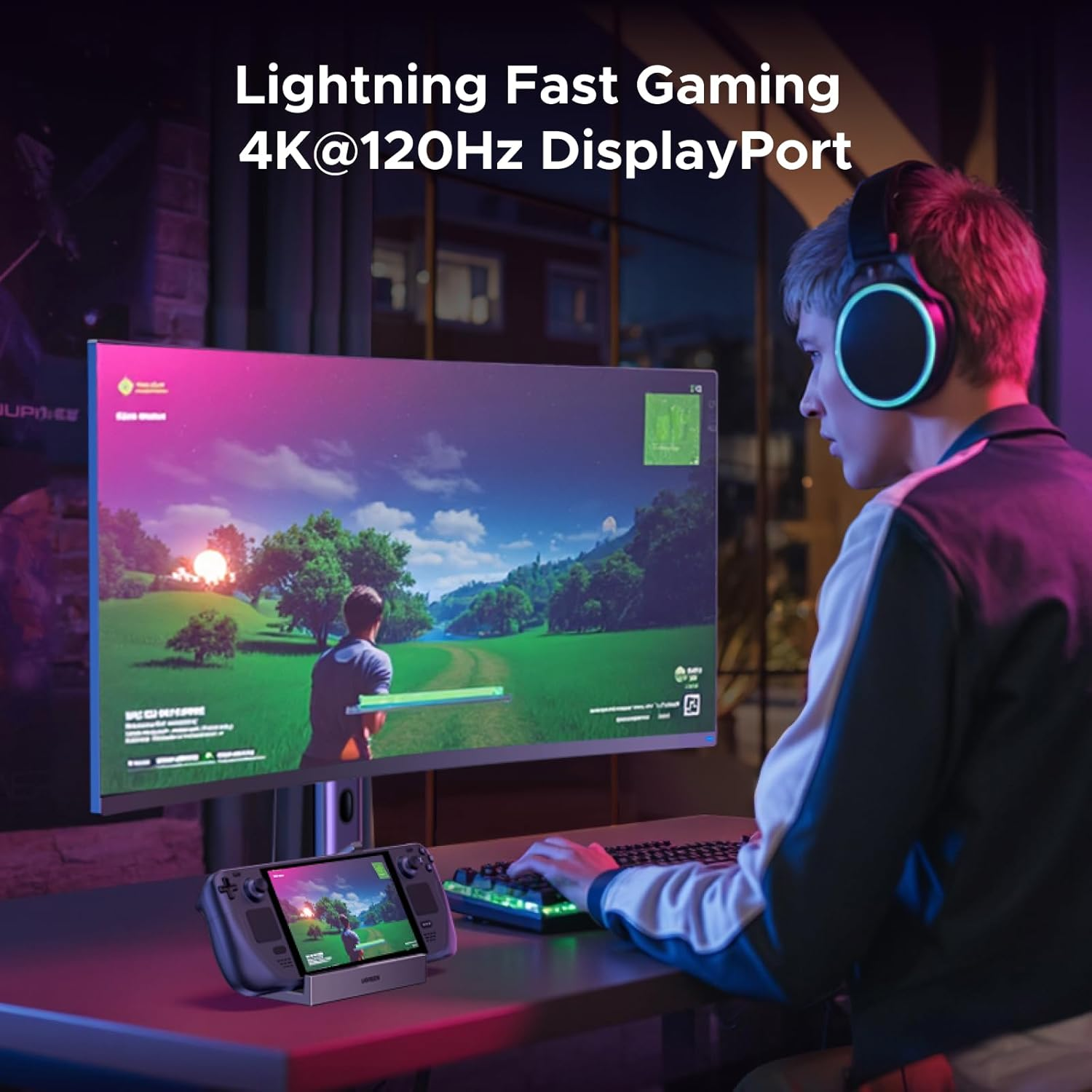 UGREEN Steam Deck Dock 9-In-1 with 4K@120Hz Displayport, Adjustable& Foldable Stand, 100W PD, 10Gbps Type A&C Data, Ethernet, SD/TF Docking Station for Steam Deck OLED, ROG Ally X, Legion Go, MSI Claw image number 4