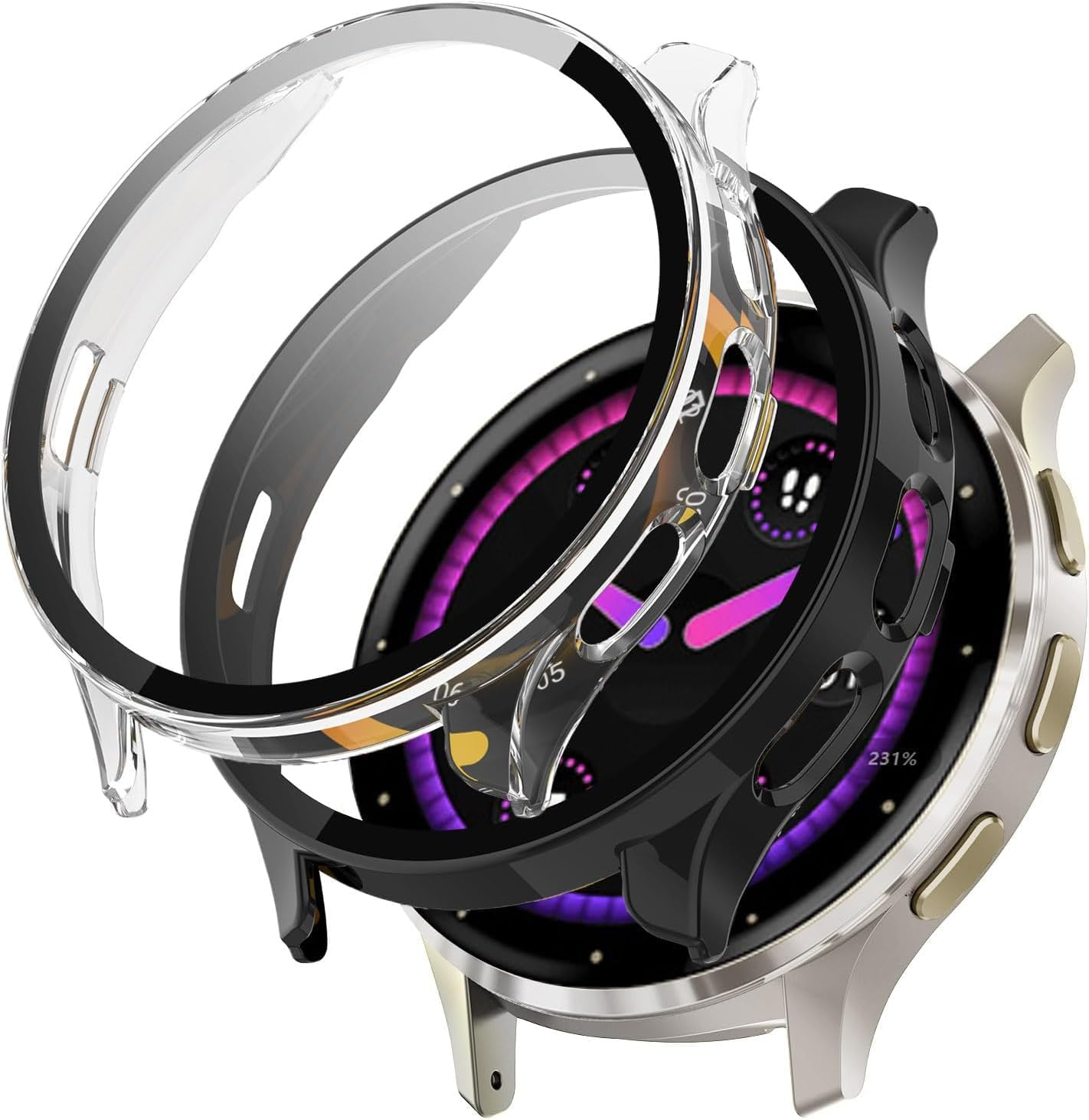 (2 Pack) T Tersely All-Around Screen Protector Case Cover for Garmin Venu 3S,Electroplating Protective Cover Soft TPU Shockproof Frame (Black+Transparent)