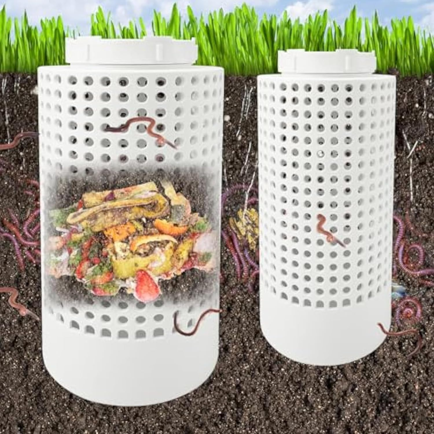 Worm Farm Composter | in Ground Worm Compost Bin | Moisture-Control Space-Saving Cultivation Container for Kitchen Scraps Yard Waste Urban Farming Organic Gardening image number 3