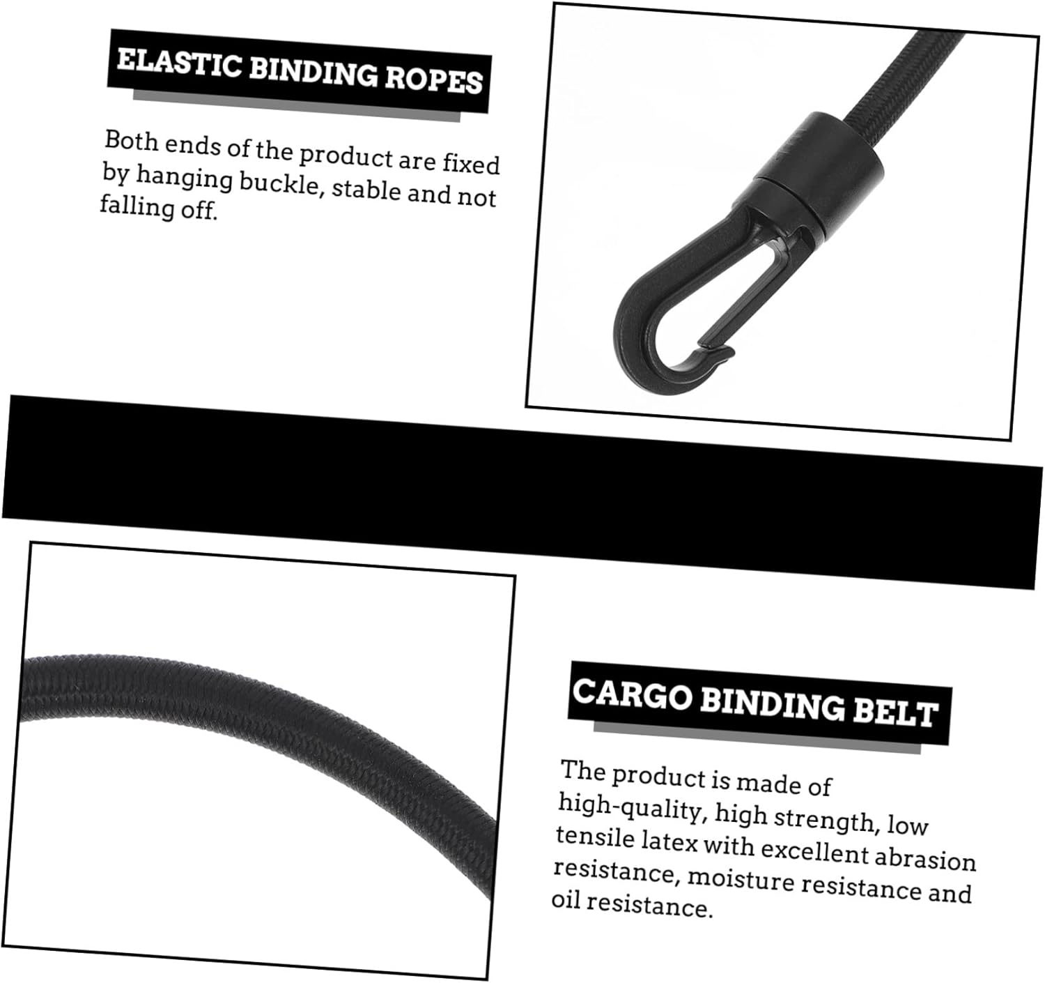 Beatifufu 4 Pcs Elastic Cargo Fastening Straps Hooks Waterproof Luggage Binding Belts Sturdy Rubber Tie down Ropes for Camping and Travel image number 3