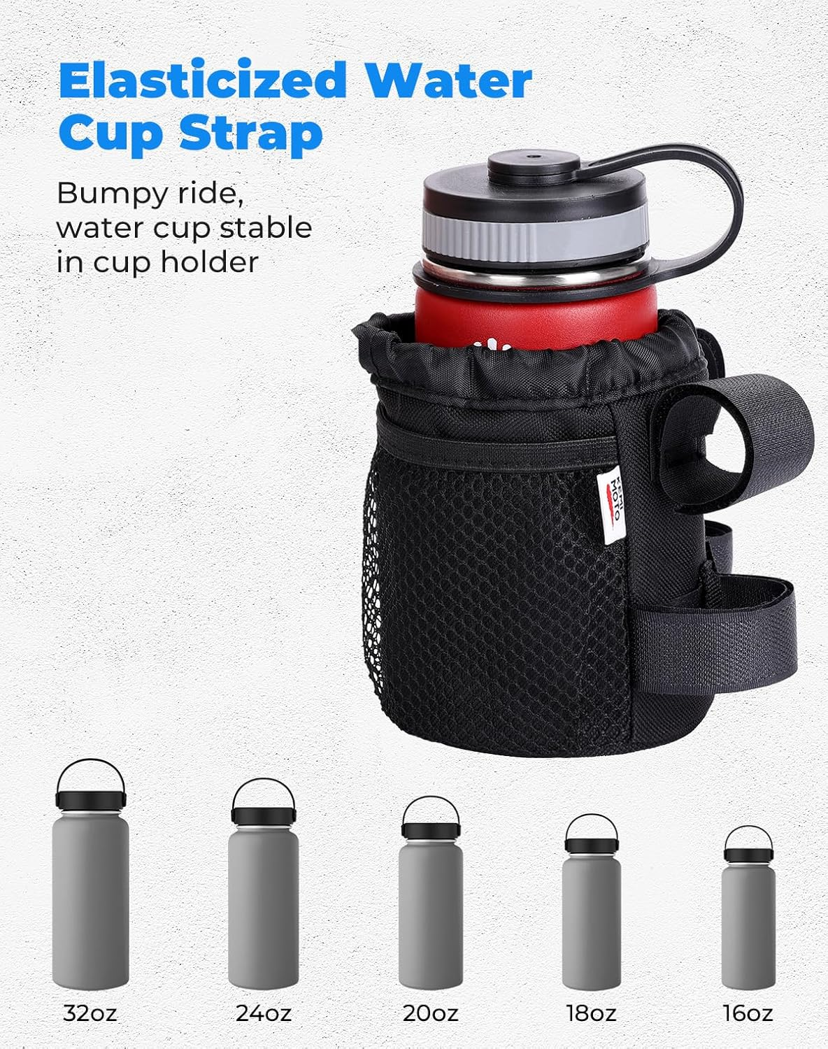KEMIMOTO Bike Cup Holder, Water Bottle Holder Bicycle Handlebar Drink Holder with 2 Pockets, Oxford Fabric Water Cup Holder Compatible with Wheelchair Road Bike MTB E-Bike Cruiser Scooter image number 4