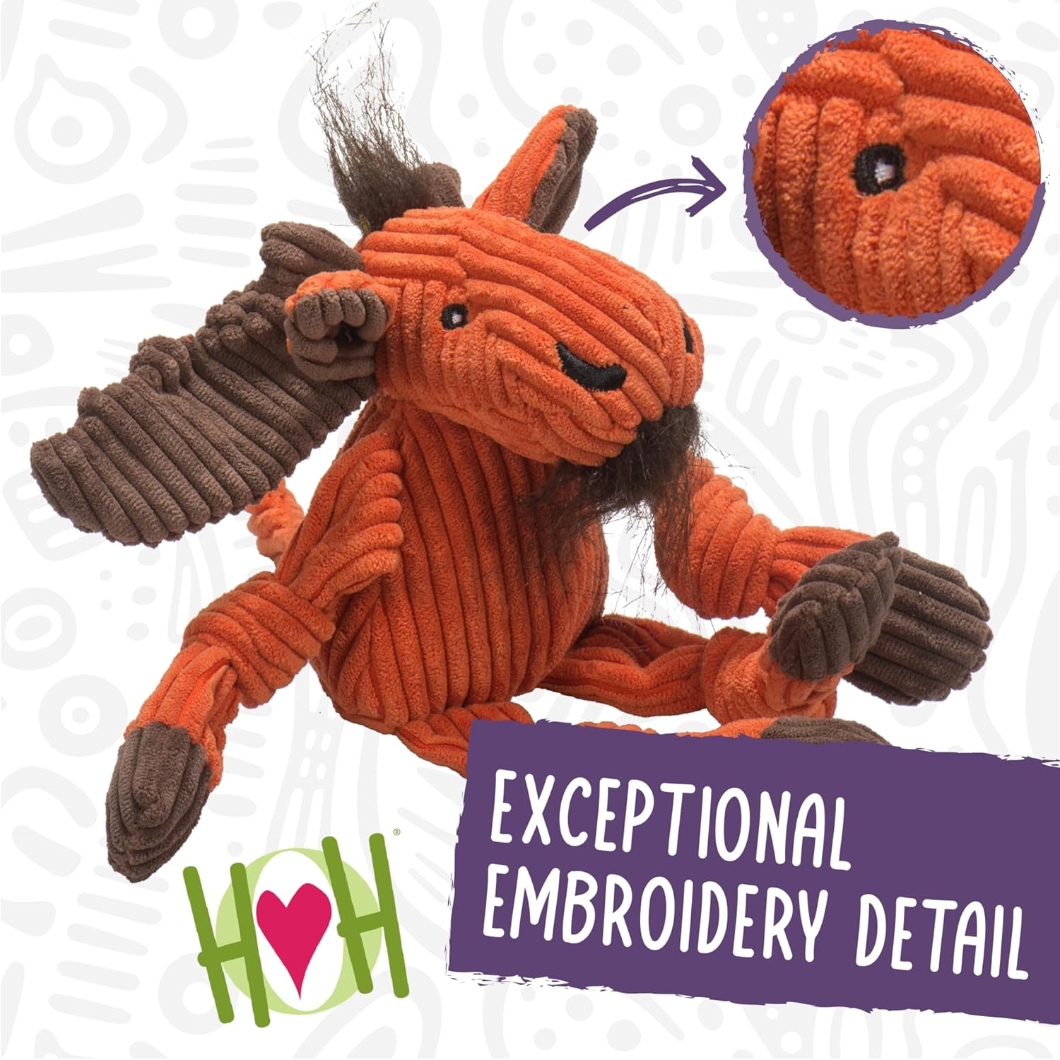 Hugglehounds Plush Corduroy Durable Squeaky Knottie, Dog Toy, Great Dog Toys for Aggressive Chewers, Fox, Large image number 3