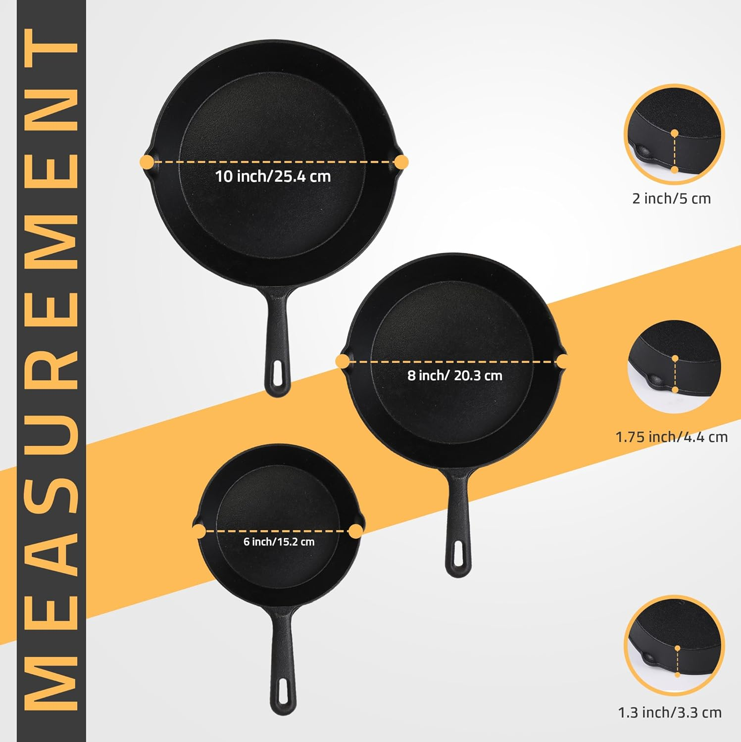 Utopia Kitchen - Pre Seasoned Cast Iron Skillet (Set of 3 Pcs) - 6 Inches 8 Inches and 10 Inches image number 2