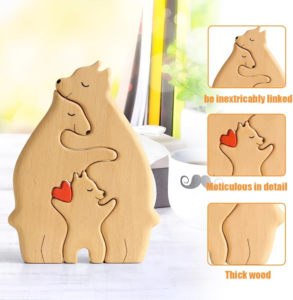 Wooden Bears Puzzle,Wood Love Animal Puzzle Decoration,3 Hug Wooden Bear,For Birthday Christmas, Anniversary Mother Day, Father Day