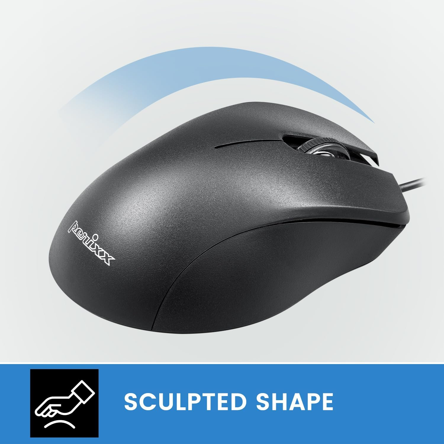 Perixx PERIMICE-221C USB Type C Wired Ergonomic Mouse - 4.9 Ft Cable - Optical 1200 DPI Design - Black image number 3