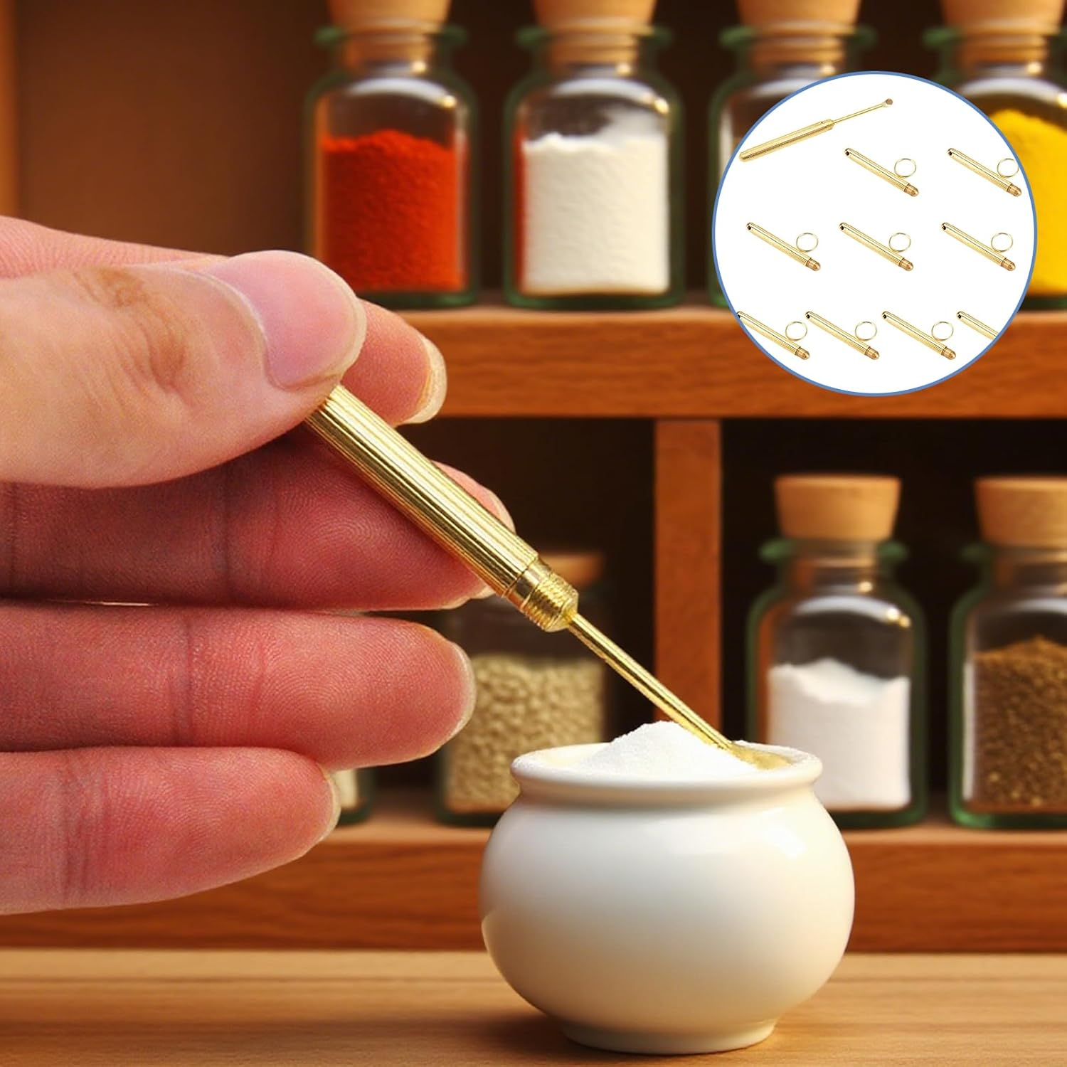 10 PCS Mini Spoon, Retro Shovel Powder Ideal Pendant Necklace Teaspoons,Metal Coke Spoon, for Filling Salt, Herbs, Coffee, Spices, Sugar (Gold) image number 3