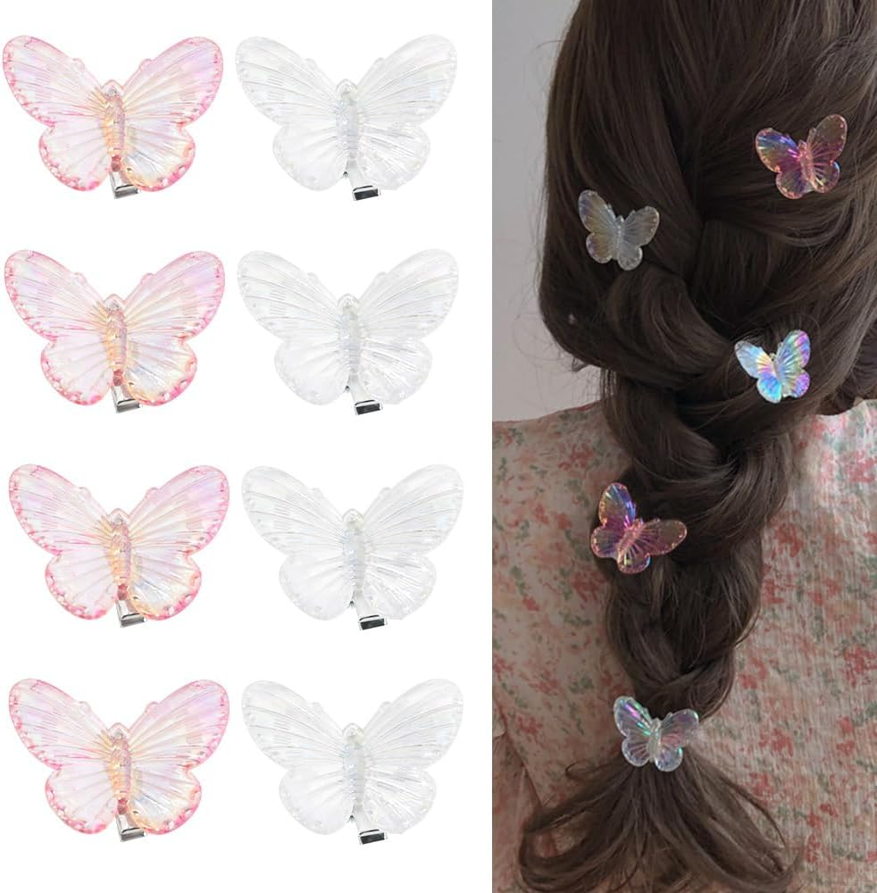 Xiyantiji Mini Butterfly Hair Clips for Girls Pink White Hair Barrette Cute Small Butterfly Clips 10PCS Glitter Hair Pin for Cosplay Party Prom Y2K Hair Accessories for Women Teen Girls image number 4