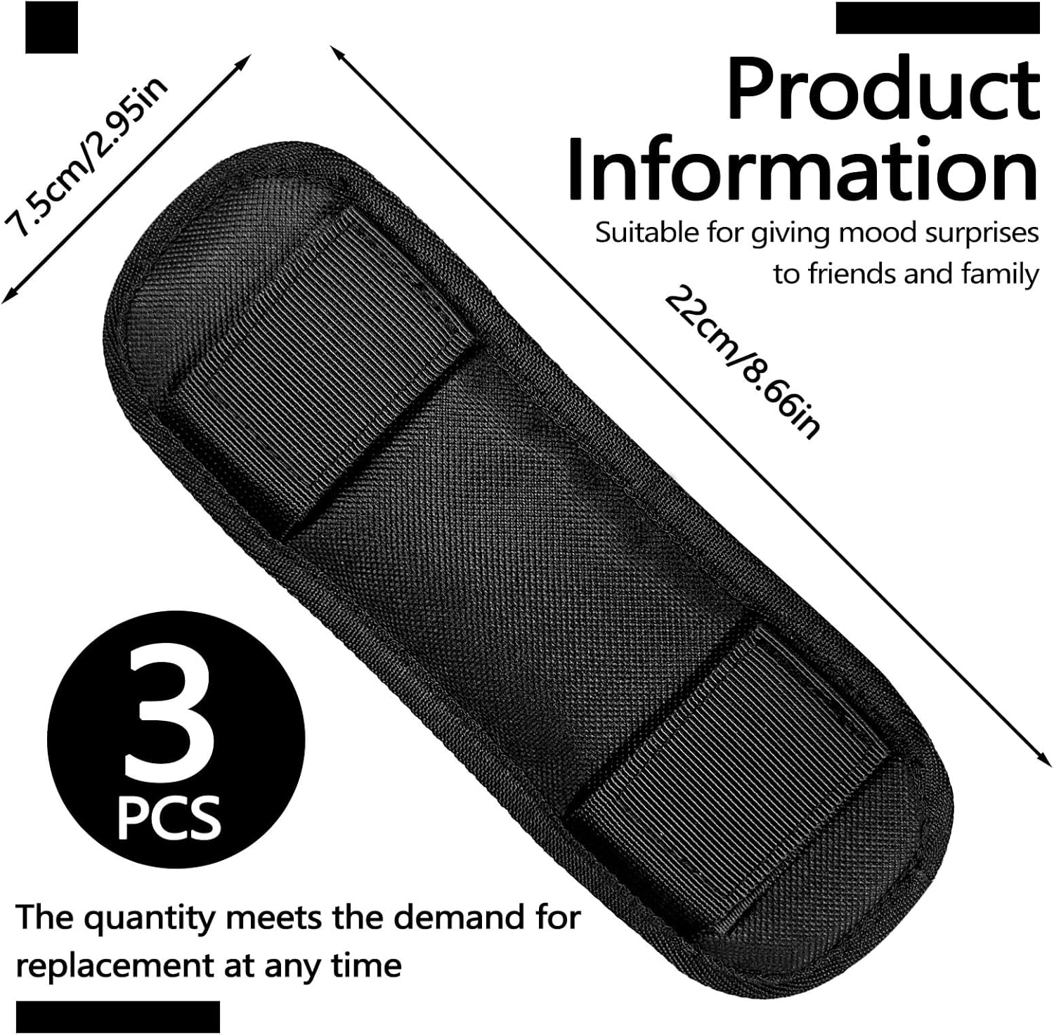 Huakaile 3 Packs Black Shoulder Strap Pad, Soft Bag Strap Cushion with Hook and Loop, Removable Backpack Strap Pads Replacement for Purse Guitar Crossbody Luggage Duffle image number 4