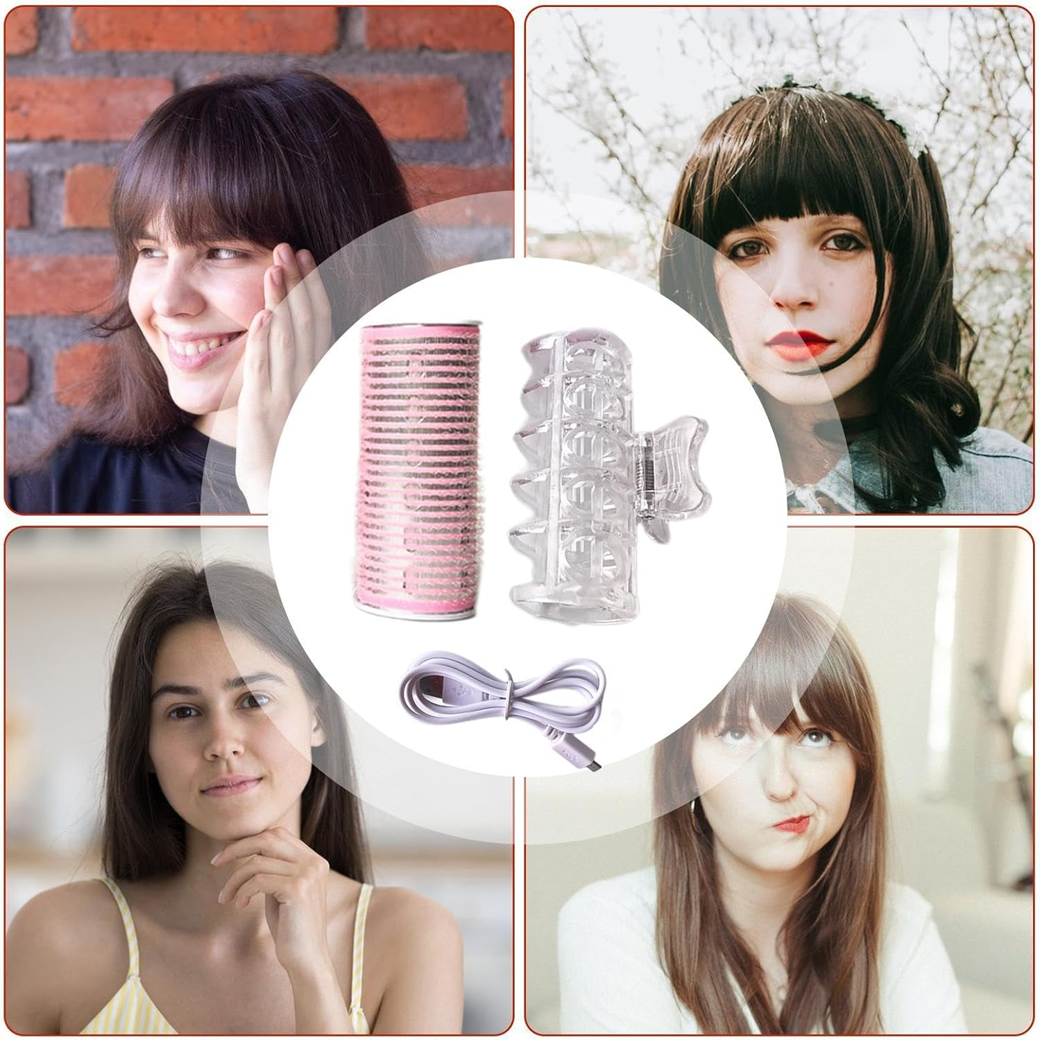 Hair Roller for Bangs,Usb Heated Hair Curler | Electric Rollers Hair Curlers, Self-Adhesive, Efficient for All Hair Types, Portable Heat Solution - Blue image number 2