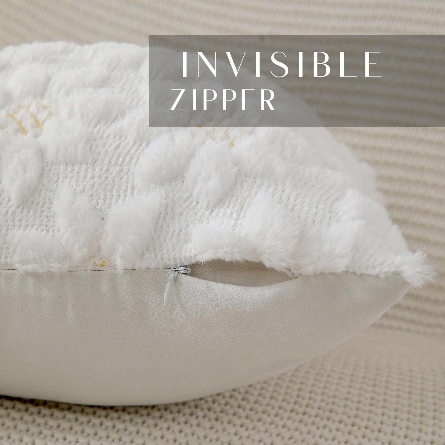 CJWLKJ 2Pcs Soft Faux Fur Throw Pillow Covers 18X18 Inch, Farmhouse Decor Yellow Color Flower Heart Sunflower Soft Plush Jacquard Pillow Cases for Sofa Holiday Home Decor image number 6