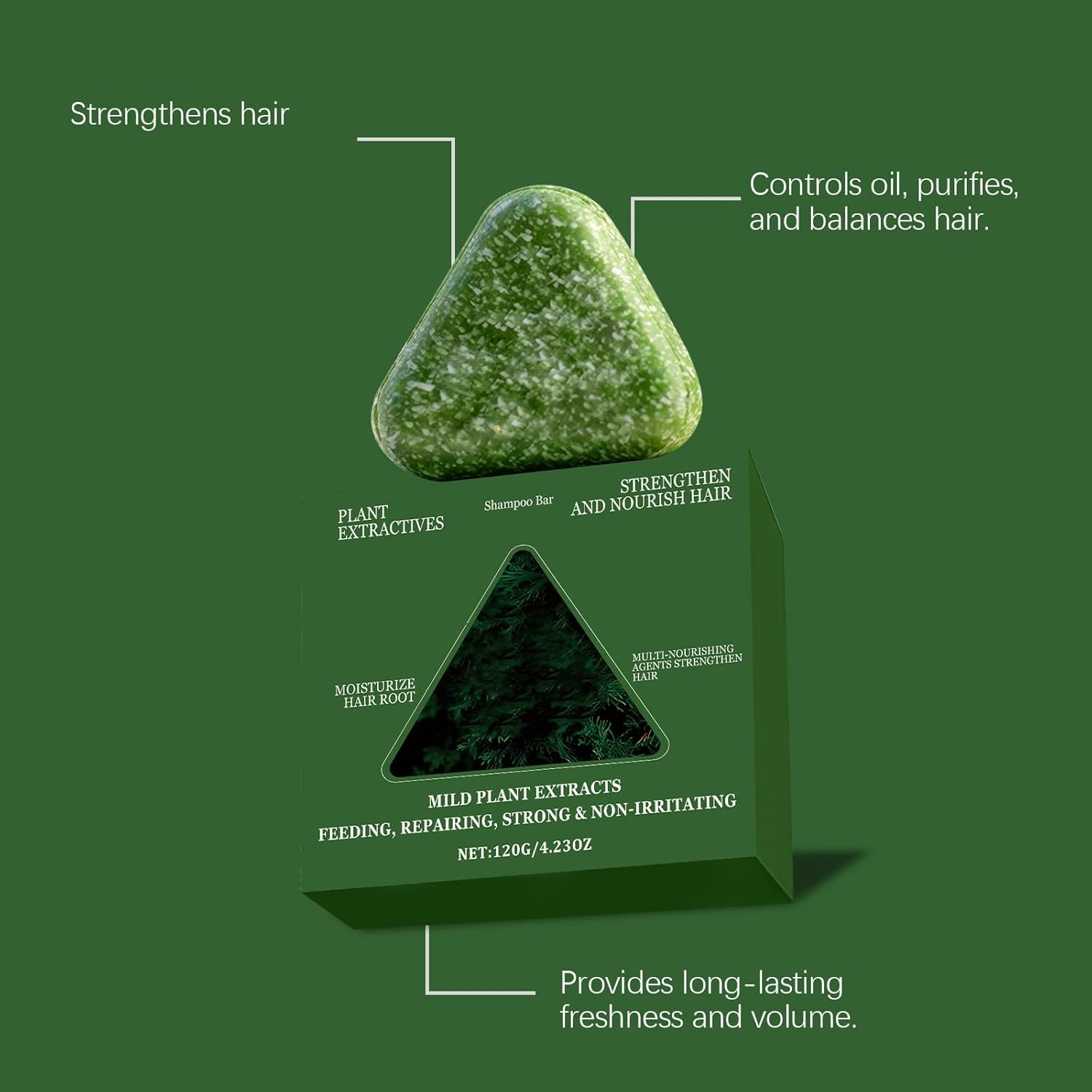 Cypress Leaf Triangle Soaps Green Plant-Based Solid Shampoo Bar Arborvitae Leaf Shampoo Bar Strengthen Hair Solid Hairs Soap Nourishes Hair Roots Travel-Friendly Solids Cypress Hairs Soap (2Pcs) image number 6