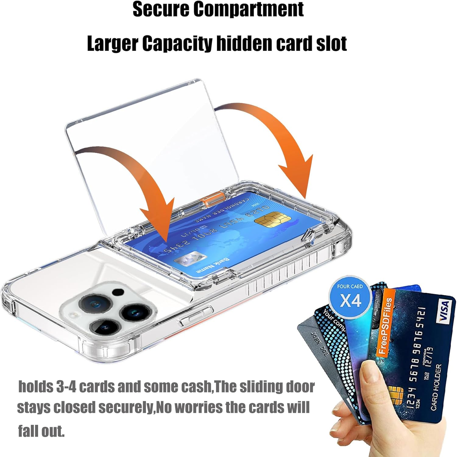 For Iphone 12 Pro Max Case with Card Holder (Store 4 Cards) Clear Wallet Case Anti-Yellow Anti-Scratch Heavy Duty Protective Shockproof Hidden Card Slot Phone Case for Iphone 12 Pro Max,Clear image number 1