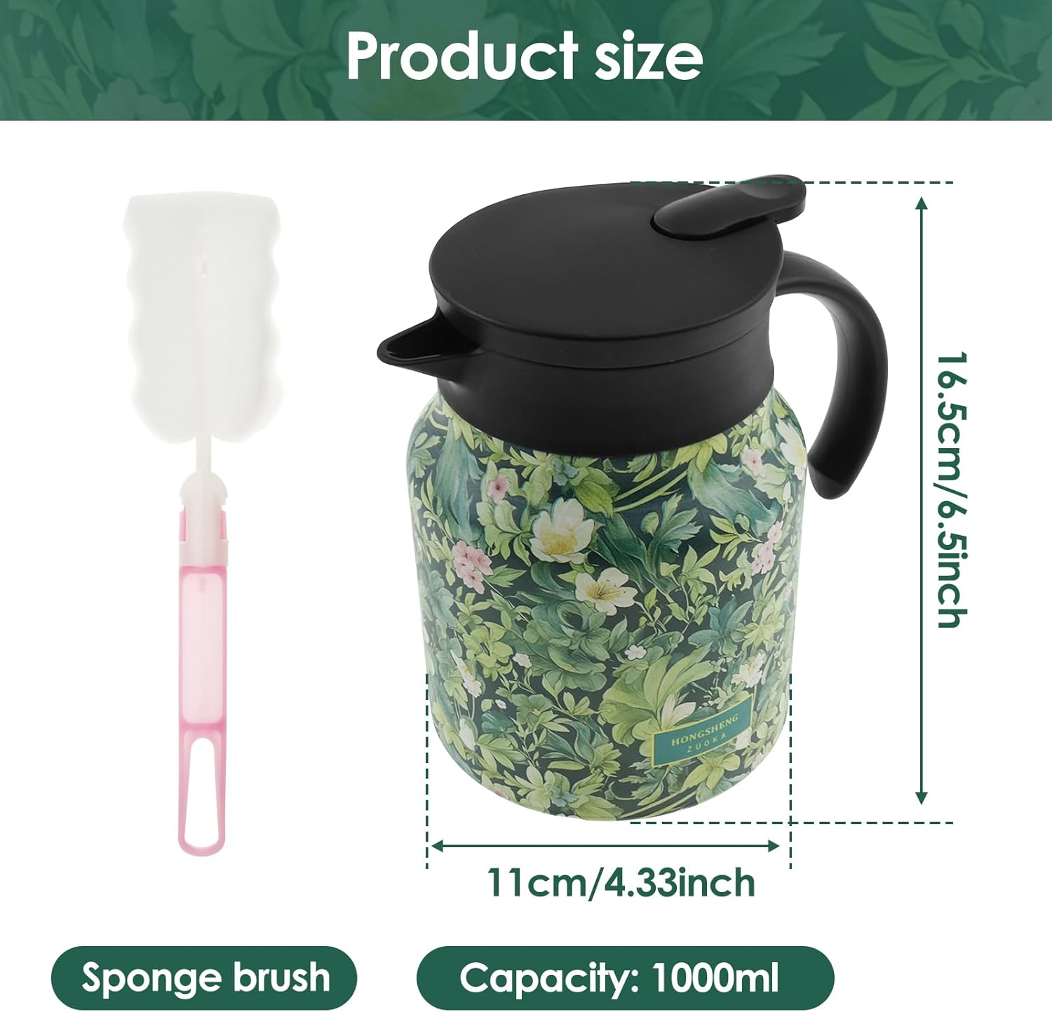Vintage Floral Pattern Tea Thermos, 1000Ml Thermos Tea Pot, Vintage Floral Pattern Tea-Built-In Infuser, Stainless Steel Insulated Tea Kettle, Household Insulated Teapot Tea Pot Kettle for Home Office image number 5