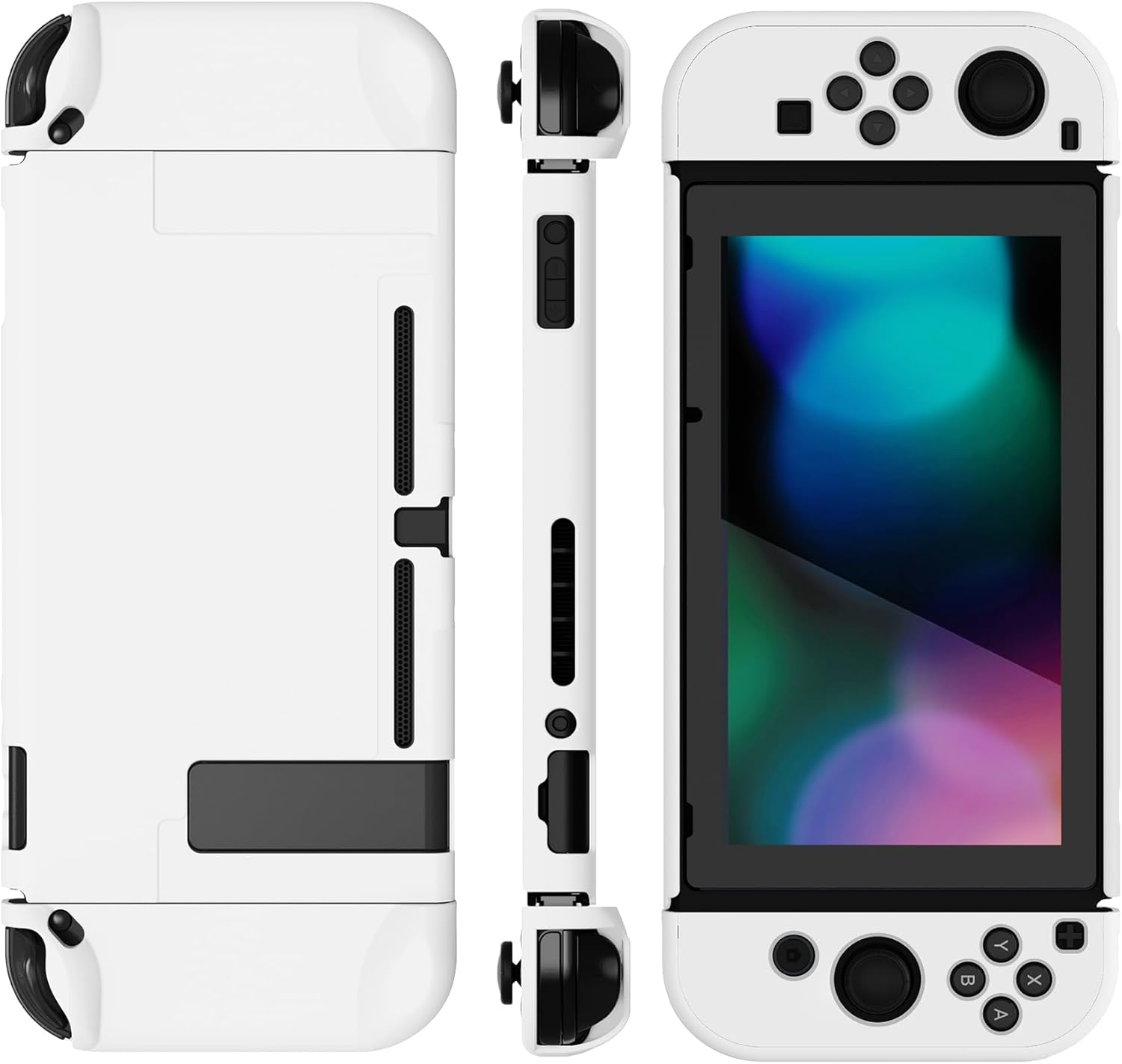 Extremerate Playvital Back Cover for Nintendo Switch Console, NS Joycon Handheld Controller Separable Protector Hard Shell, Customized Dockable Protective Case for Nintendo Switch - White - Chameleon Green Purple image number 5