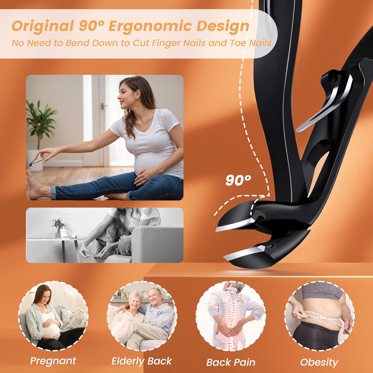 YESDEX Toe Nail Clippers - Wide Jaw Nail Clippers for Thick Nails, Professional Nail Cutter Care Kit for Seniors, Angled Head Toenail Clipper Set with Catcher for Men and Women, Travel Box for Gifts image number 3