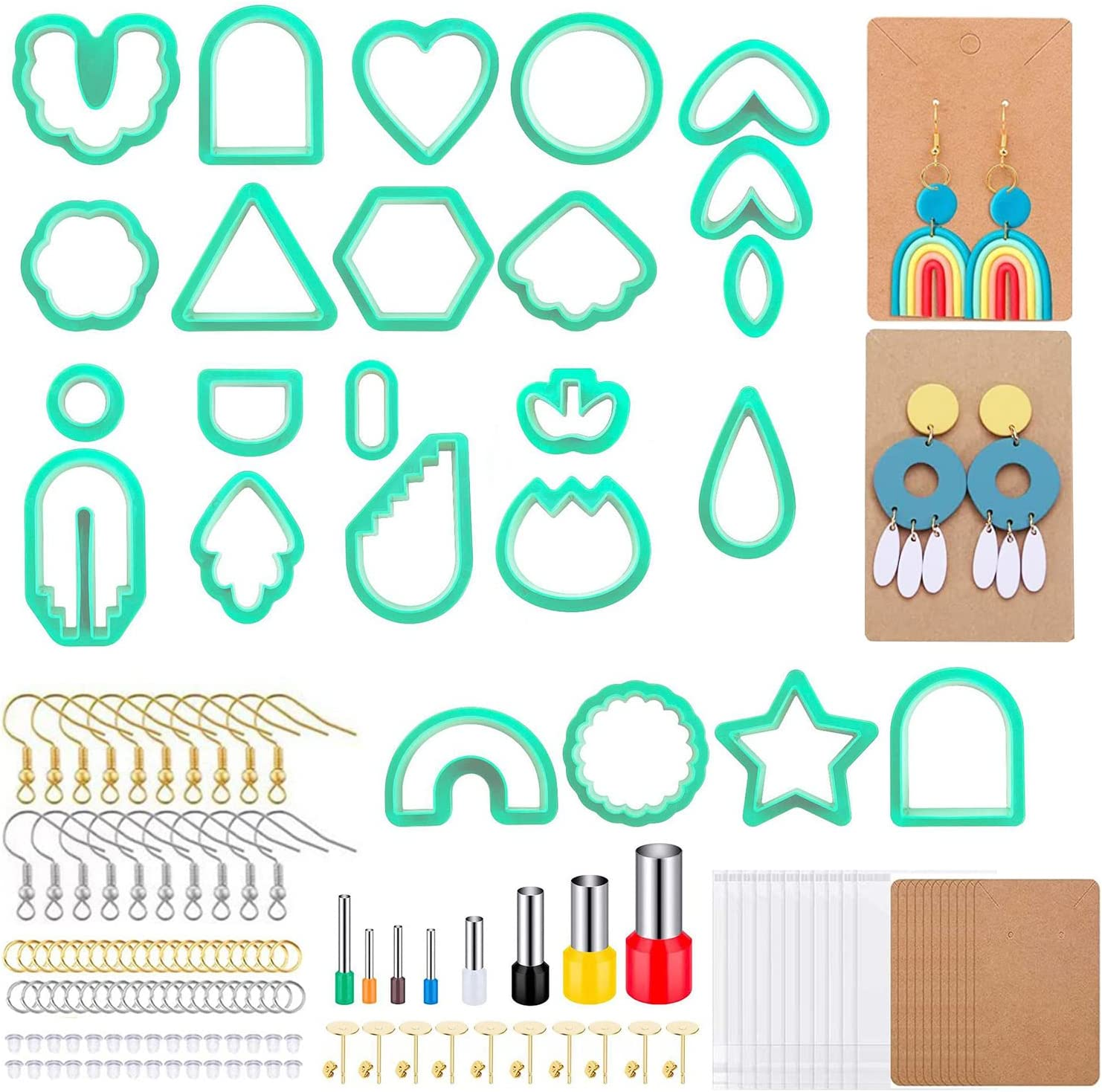 Taicols 142 Pcs Polymer Clay Cutters, Clay Cutters Set, Multi Shapes Clay Polymer Earring Cutters with Earring Studs and Hooks, DIY Polymer Clay Plastic Jewelry Earrings Making (Rust Red)