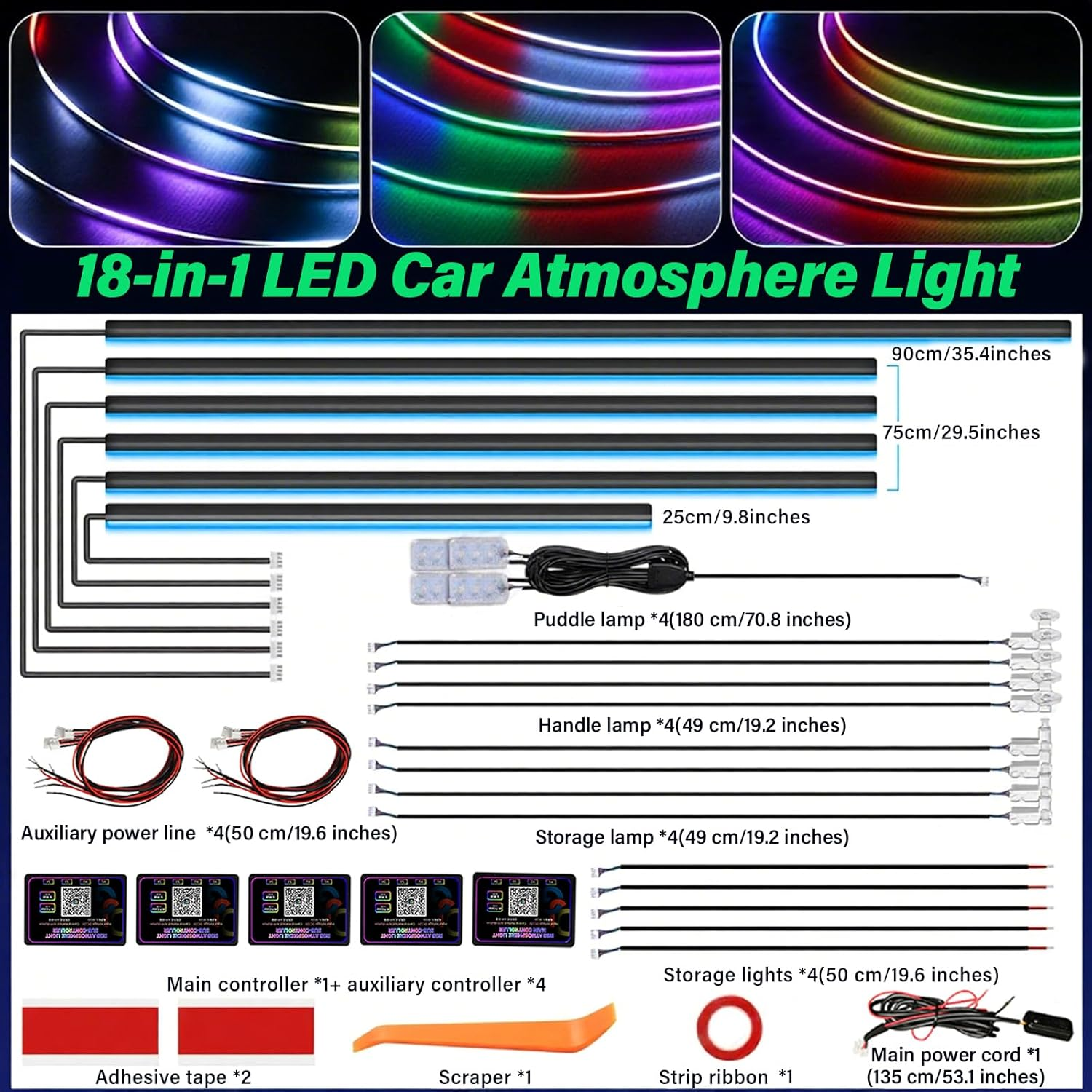 Cooloops Interior Car LED Strip Light,Rgb 18 in 1 Ambient Lighting Kits with APP Controlled Music Sync,Adjustable Brightness Neon Lighting for Cars, Jeep,Suv Decor image number 4