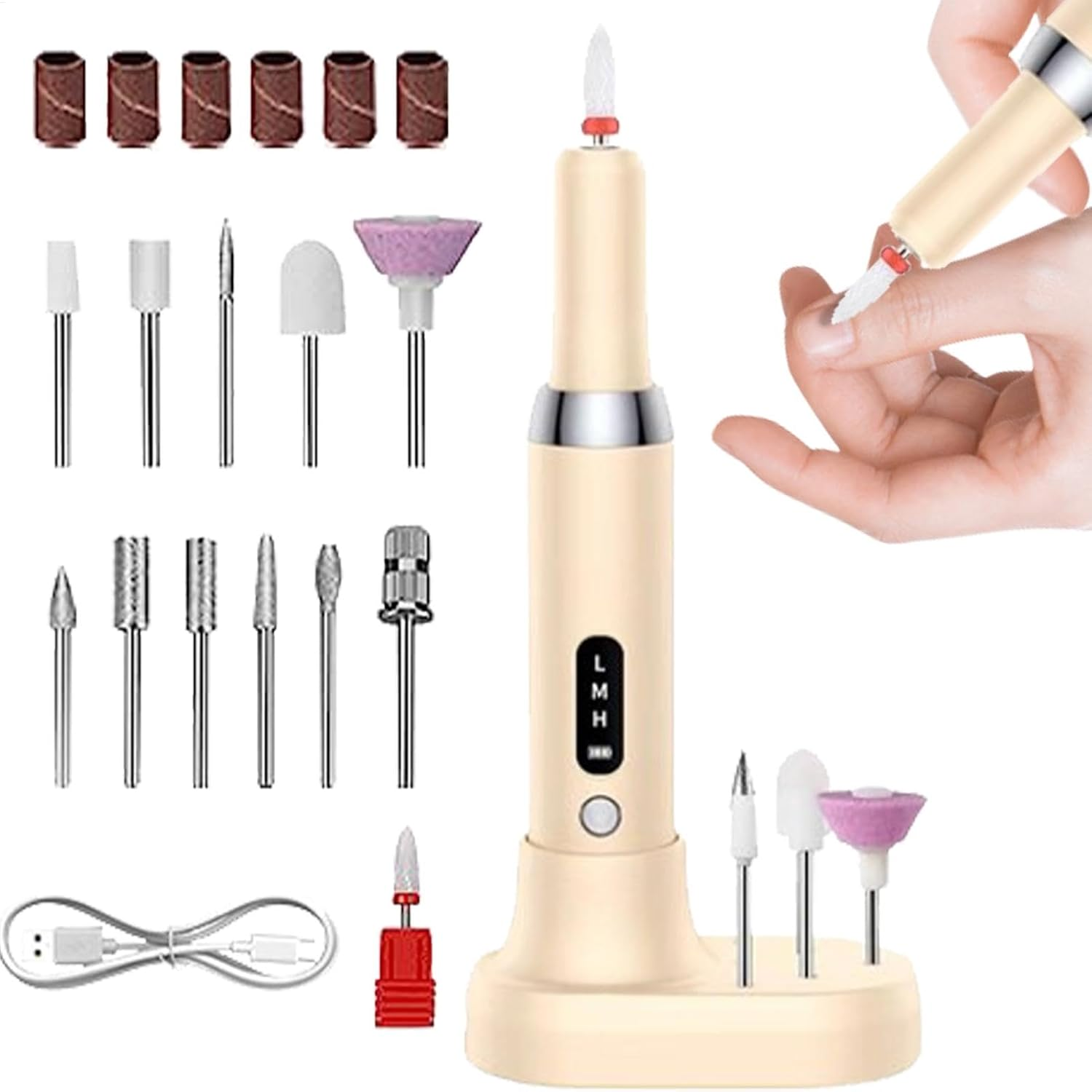 Electric Nail File - Professional Cordless Nail Drill, Adjustable Speed Nail Grinder | Rechargeable Nail Drill Machine with 12 Bits, Portable Manicure Tool for Acrylic, Gel & Natural Nails at Home