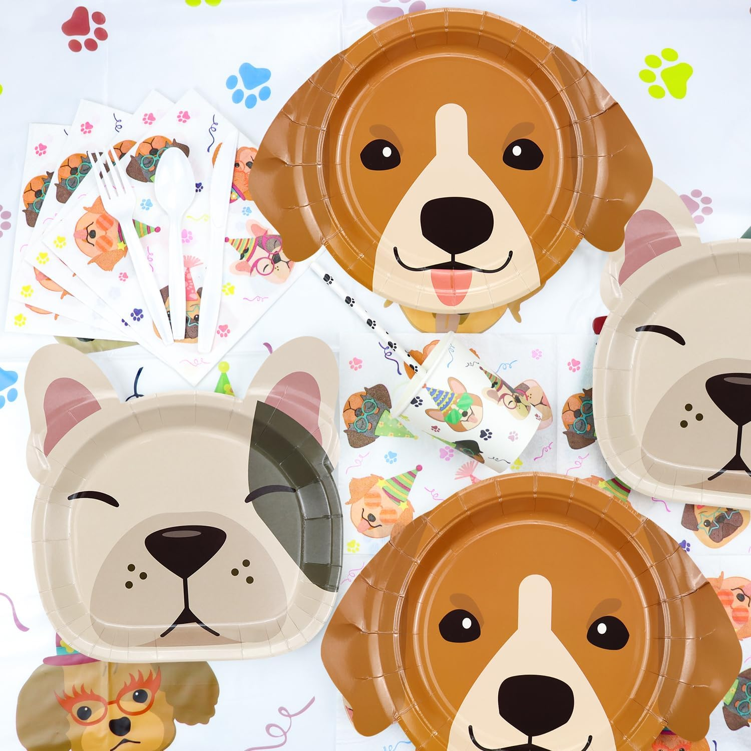 Dog Birthday Party Supplies - Cut Puppy Dog Paw Party Supplies for Doggy, Kids, Birthday Includes Plates, Cups, Napkins, Tableware, Tablecloth, Banner, Balloons, Cake Toppers - Serves 20&hellip; image number 3