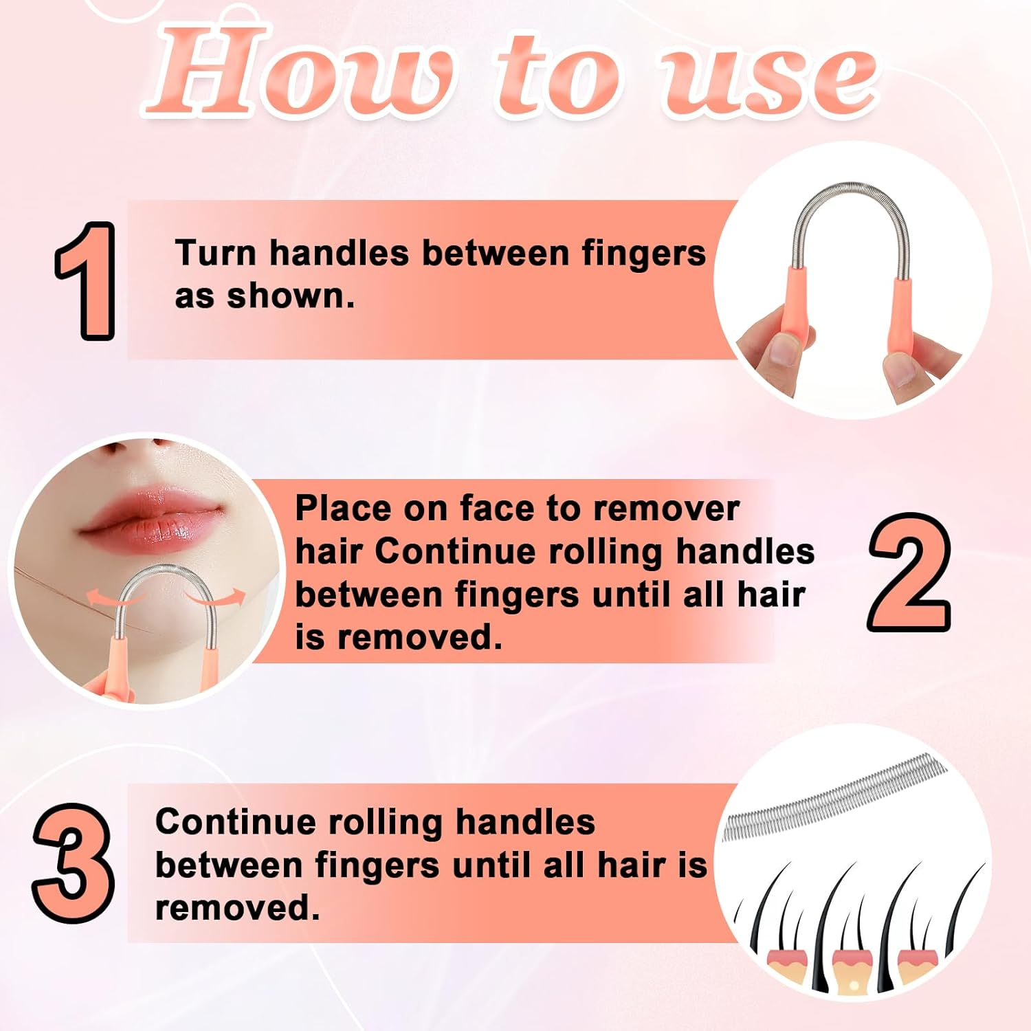 Molain 6 Pieces Facial Hair Remover Spring Eyebrow Face Epilator Coil Portable Hair Remover Spring Threading Tool Hair Remover Spring Epilator for Women Chin Cheek Mustache Upper Lip image number 2