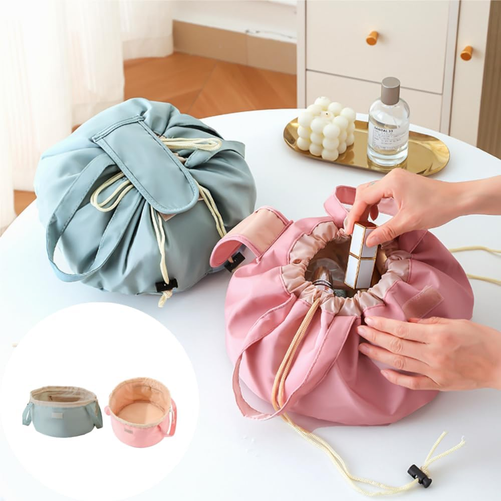 Drawstring Makeup Bag or Lay Flat Drawstring Makeup Bag Portable Large Cosmetic Organizer Travel Toiletry Brush Pouch for Bag Enthusiast(Green) image number 5