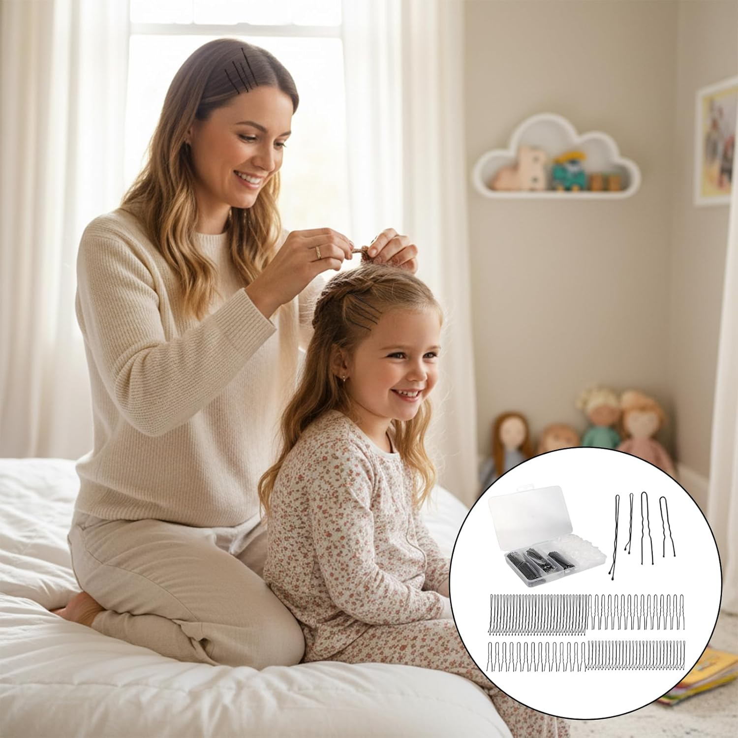 Bliceon Pack of 700 Small Bobby Pins Set, U-Shaped Hair Clips, Transparent Hair Elastic, Small Bobby Pins for Women and Girls with Storage Box (Black) image number 6