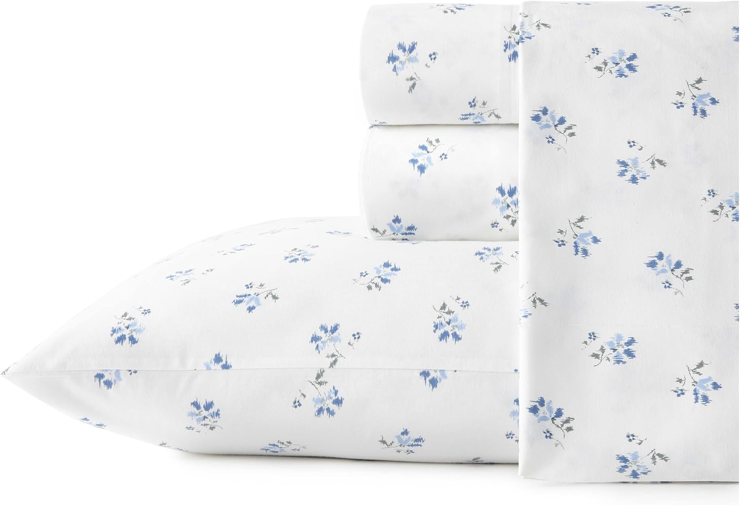 Stone Cottage - Queen Sheets, Cotton Percale Bedding Set, Crisp & Cool Home Decor (Blue Sketchy Ditsy, Queen)