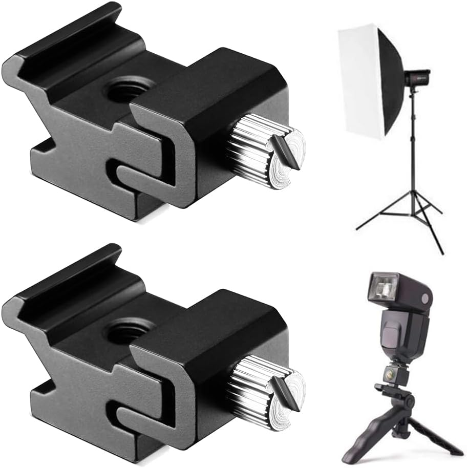 Camera Hot Shoe Adapter, Hot Shoe Adapter, 1/4 Inch Tripod Thread, Hot Shoe Holder, Flash Mount, Camera Hotshoe Adapter, Hot Shoe Adapter 1/4 for Camera and Camcorder Rigs, Pack of 2 image number 1