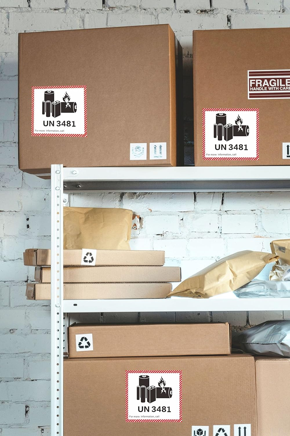 Hybsk UN3481 Labels 4.7 X 4.3 Inch Lithium Ion Battery Transport Caution Warning Labels 50 Pcs Adhesive Shipping Labels (UN3481) image number 3