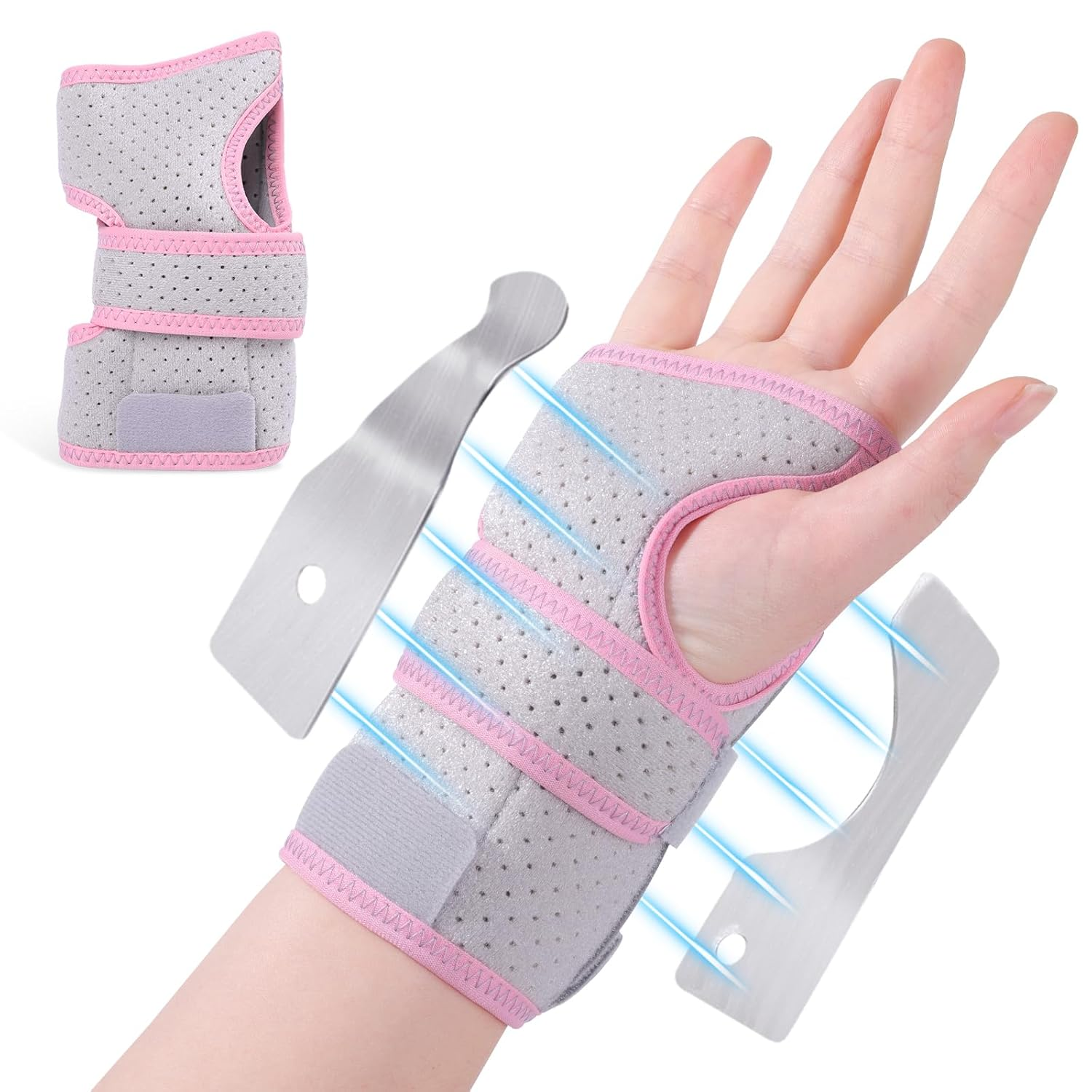 Carpal Tunnel Wrist Brace for Right, Adjustable Adult Night Wrist Support Brace, Wrist Wraps No Pressure on Thumb, Pink Elastic Wrist Guards for Arthritis, Tendonitis, Pain Relief, S image number 1