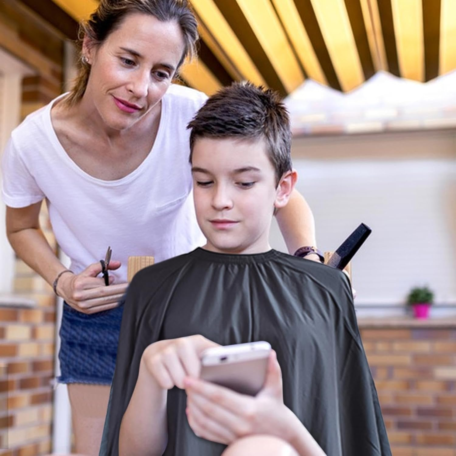 51Inch Professional Hair Salon Cape with Adjustable Snap Closure, Wrap Cape with Sleeves, Salon Barber Cape,Waterproof Hairdressing Salon Cape, Makeup Artist Cape for Hair Dye, Comb-Out, Styling