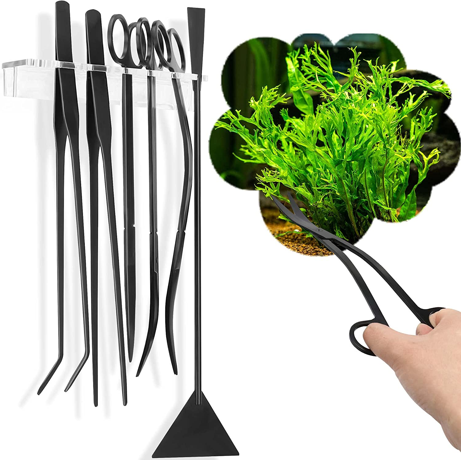 8 in 1 Aquascaping Tool Kit with Acrylic Storage Rack, Black Steel Aquatic Landscaping Equipment Perfect to Create a Stunning Underwater Scape for Fish Tank image number 5