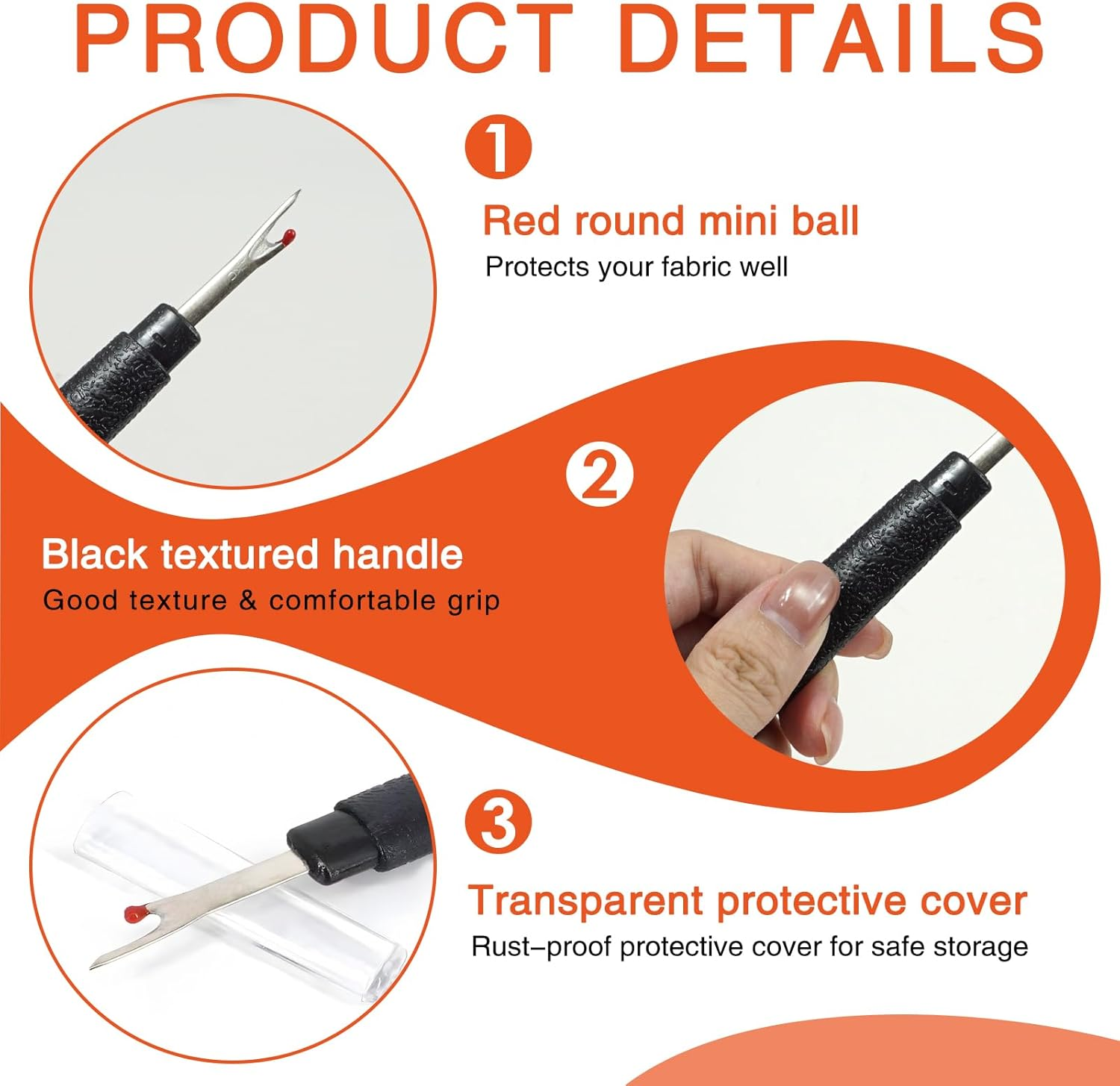 4 Pack Seam Ripper Stitch Remover Set - Sharp Steel Unpicker with Ergonomic Handles for Sewing, Quilting, Embroidery & Crafting, 2 Large & 2 Small image number 6