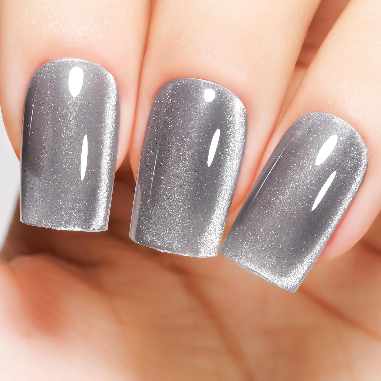 KRISNICE Glass Cat Eye Gel Nail Polish, 7.3Ml Silver Grey Glitter Moonlight Cat Eye Effect Soak off UV LED Gel Polish for Nail Art Manicure Salon Home DIY(KMY1-004-04) image number 4