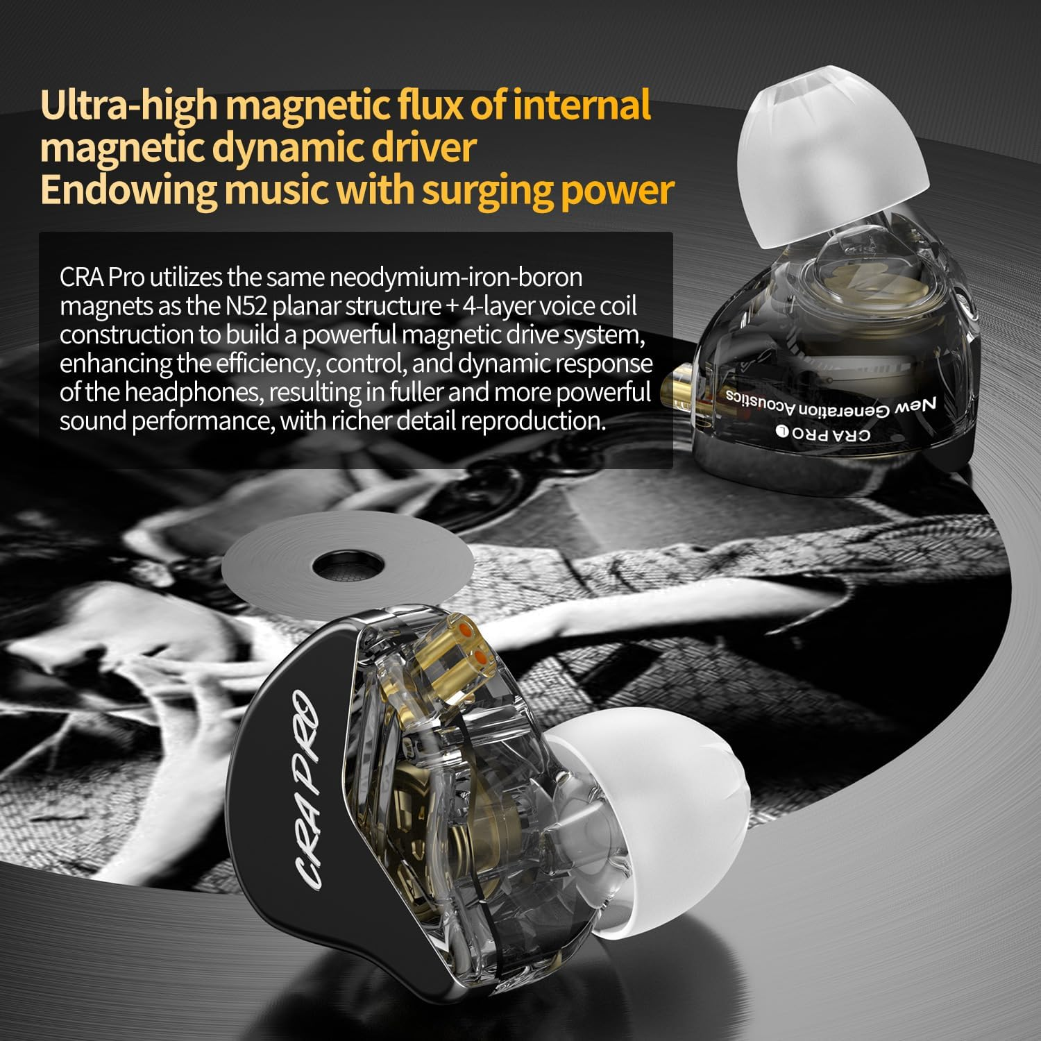 CCA CRA Pro, Ultra Thin DLC Membrane In-Ear Monitor with Mic, Hifi DJ Headphones with Cable, IEM Headphones N52-Planar + 4-Coil Driver, 2-Pin Disconnect Cable with Silver-Plated Cores for Musicians - Cra Pro- Silver image number 5