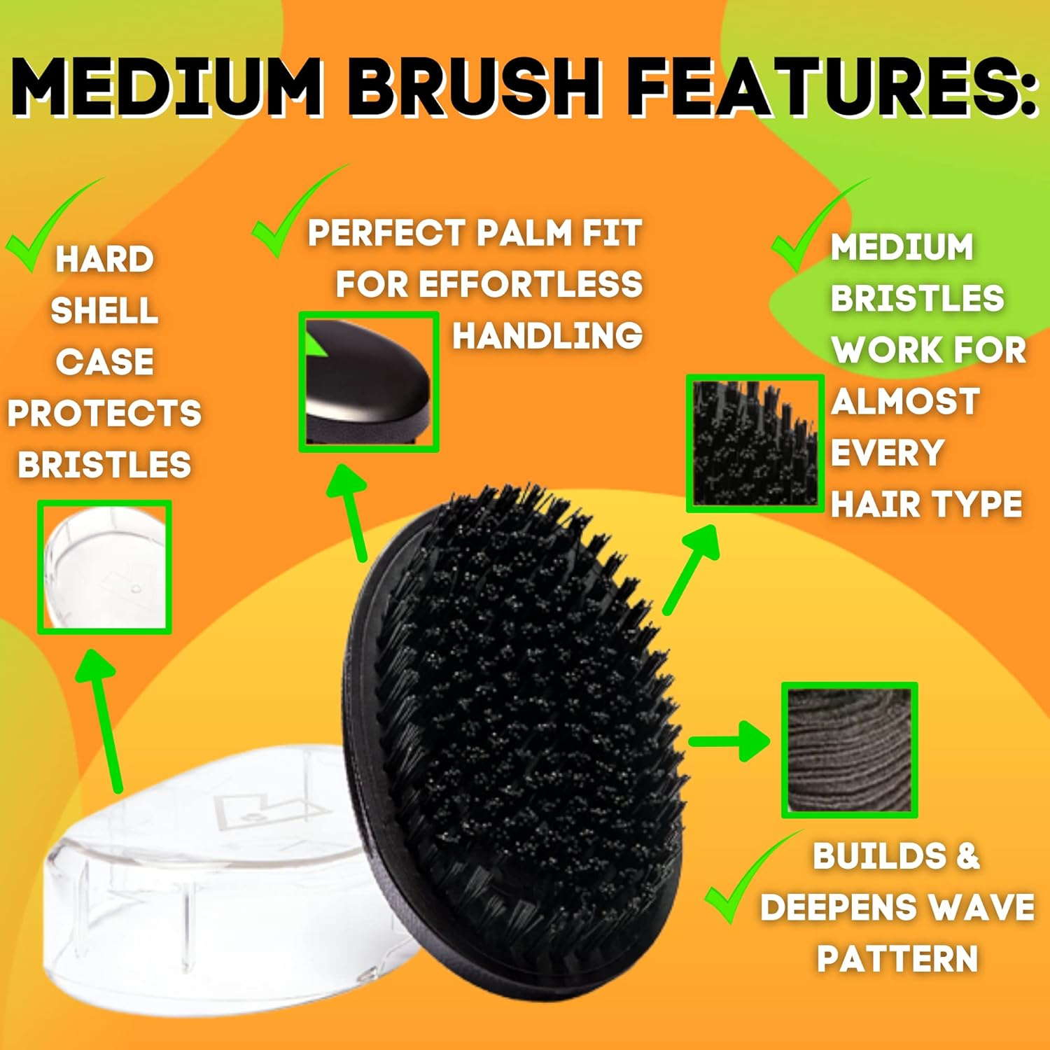 Veeta Superior Medium Wave Brush - Hair Brush for Men with 100% Synthetic Flex Bristles, Curved Design, and Protective Cover - Ideal for Short or Long Wavy Hair image number 2
