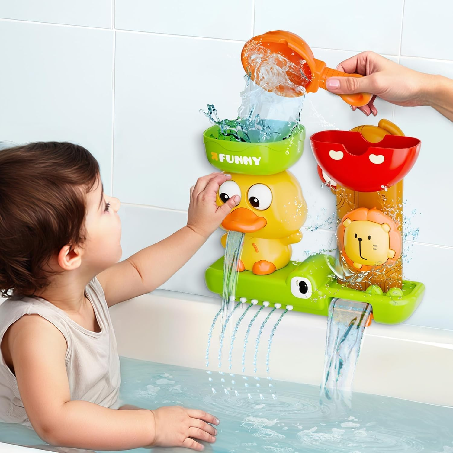 Bath Time Splash Set with Strong Suction Cups - Interactive Duck & Lion Design for Family Fun in Tub & Shower - Perfect for Relaxing Bath Entertainment image number 6